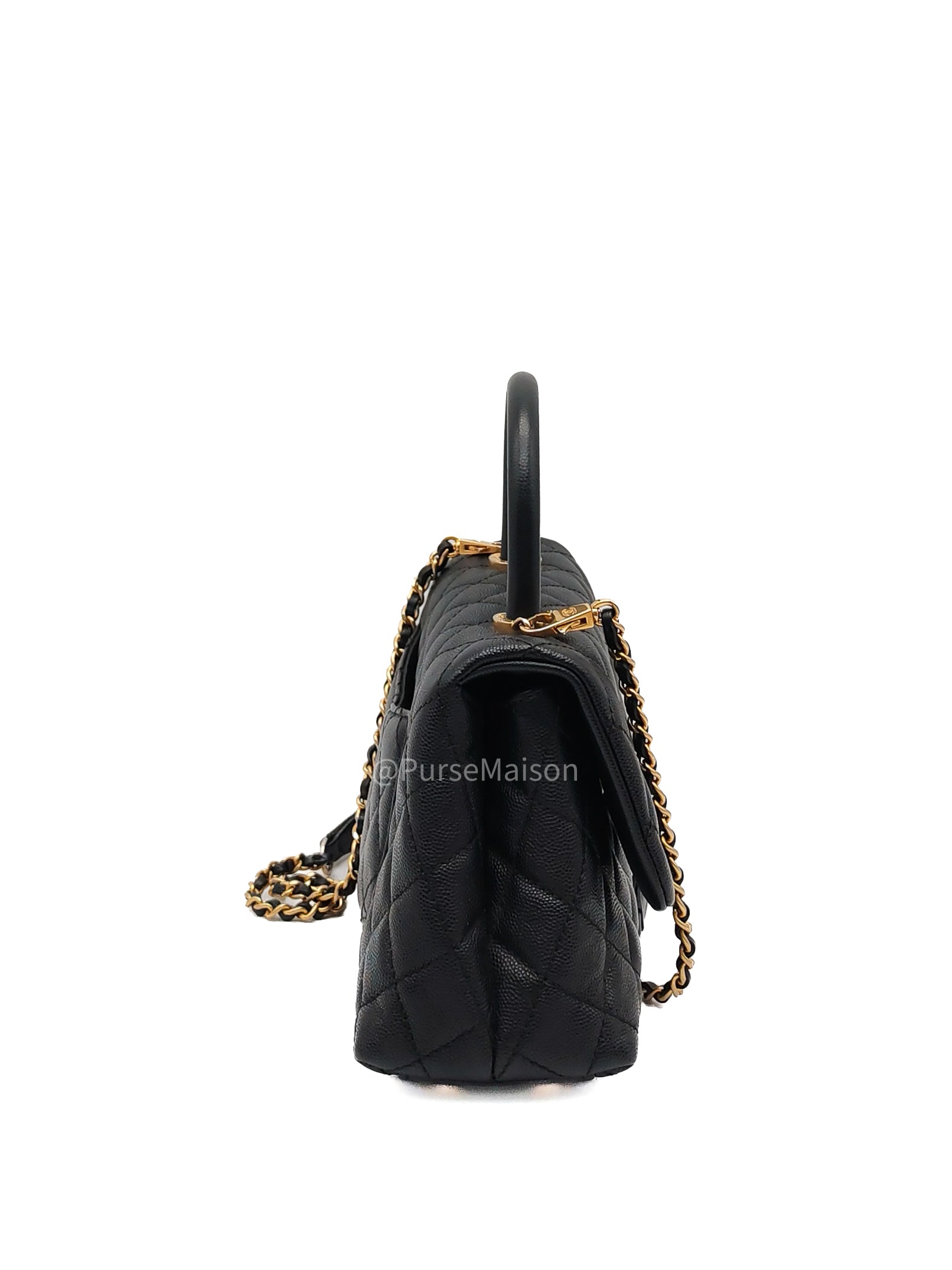 Chanel Coco Handle Small in Black Quilted Caviar Leather and Light Gold Hardware Series 24