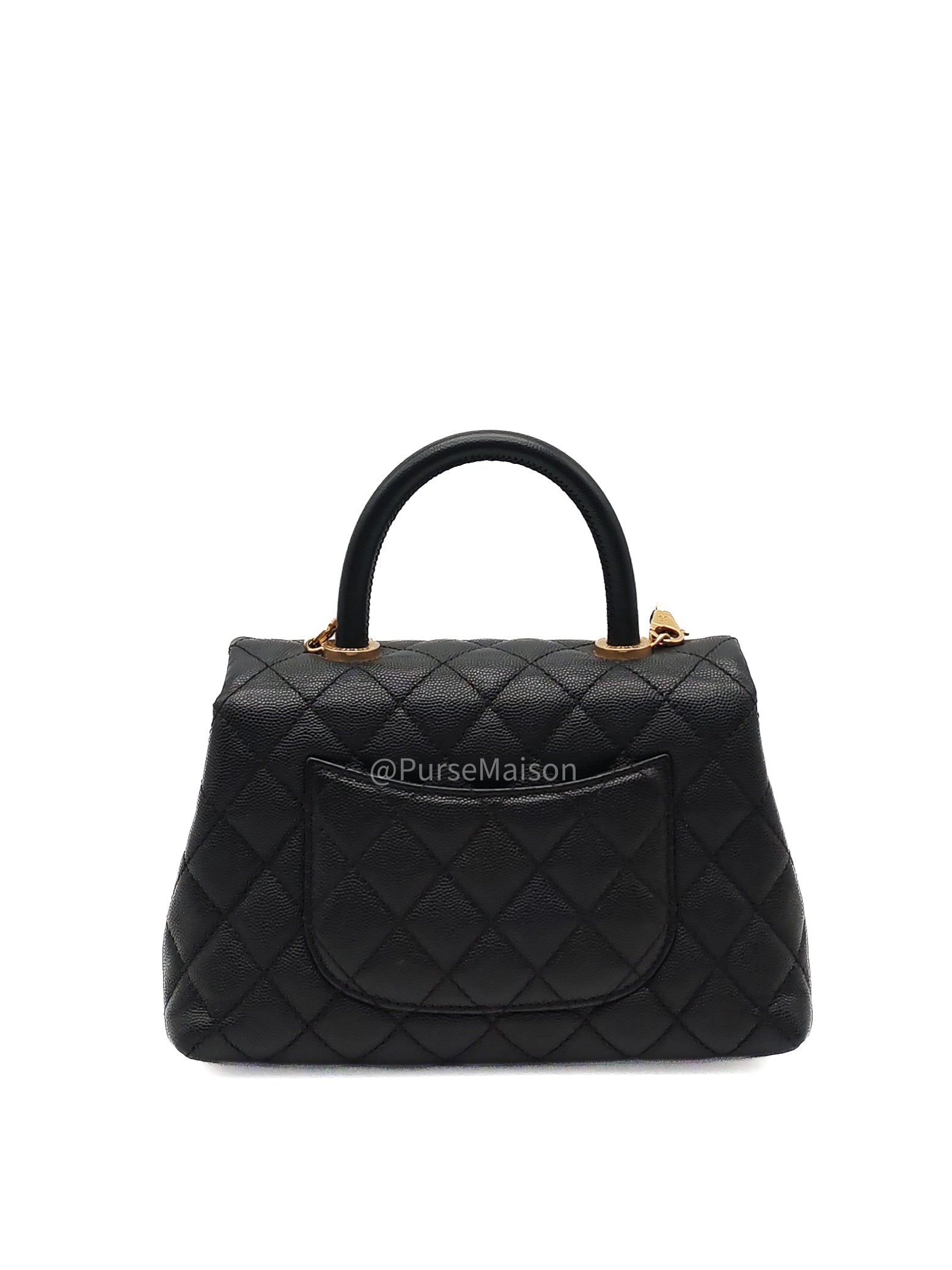 Chanel Coco Handle Small in Black Quilted Caviar Leather and Light Gold Hardware Series 24