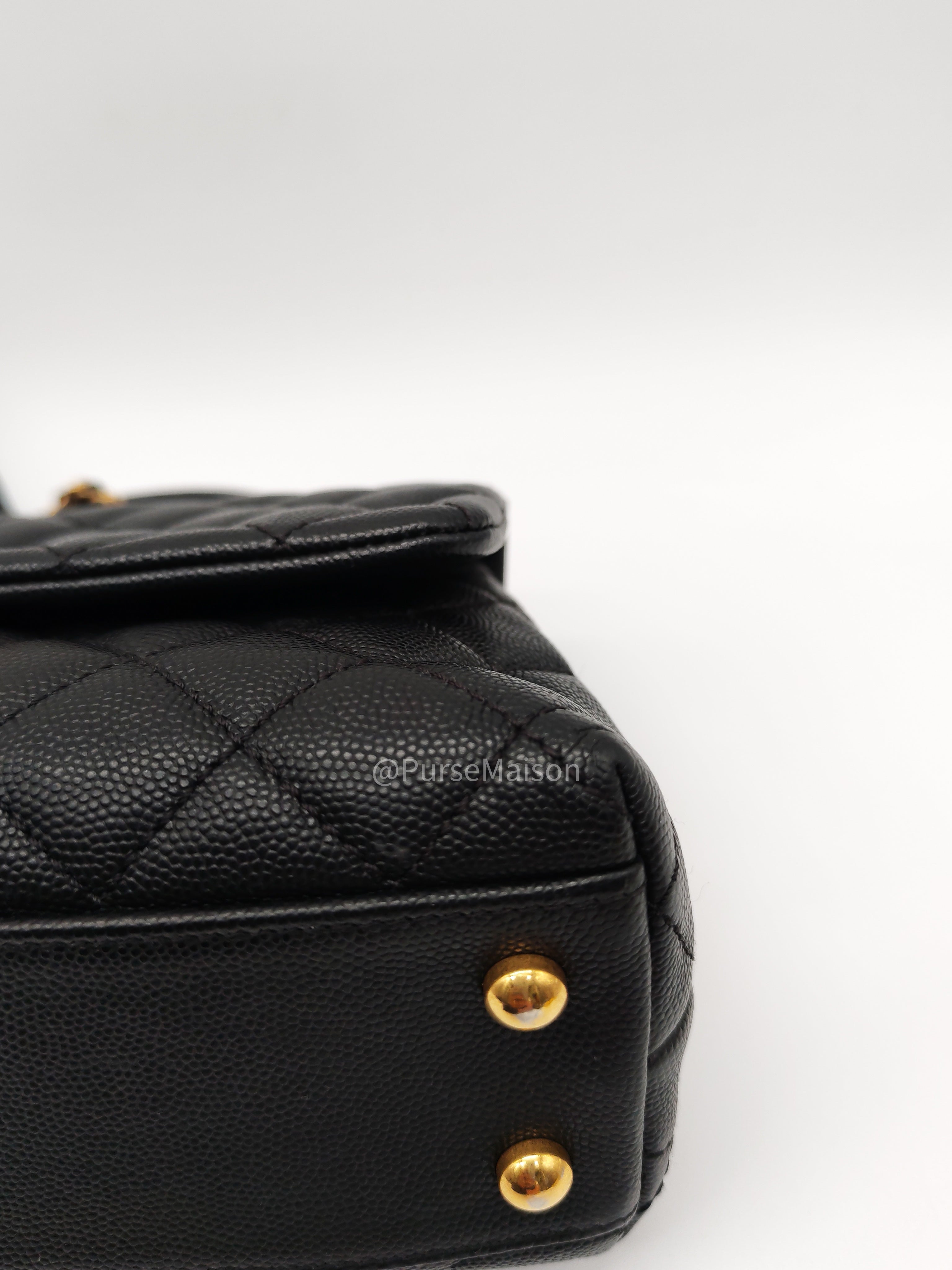 Chanel Coco Handle Small in Black Quilted Caviar Leather and Light Gold Hardware Series 24
