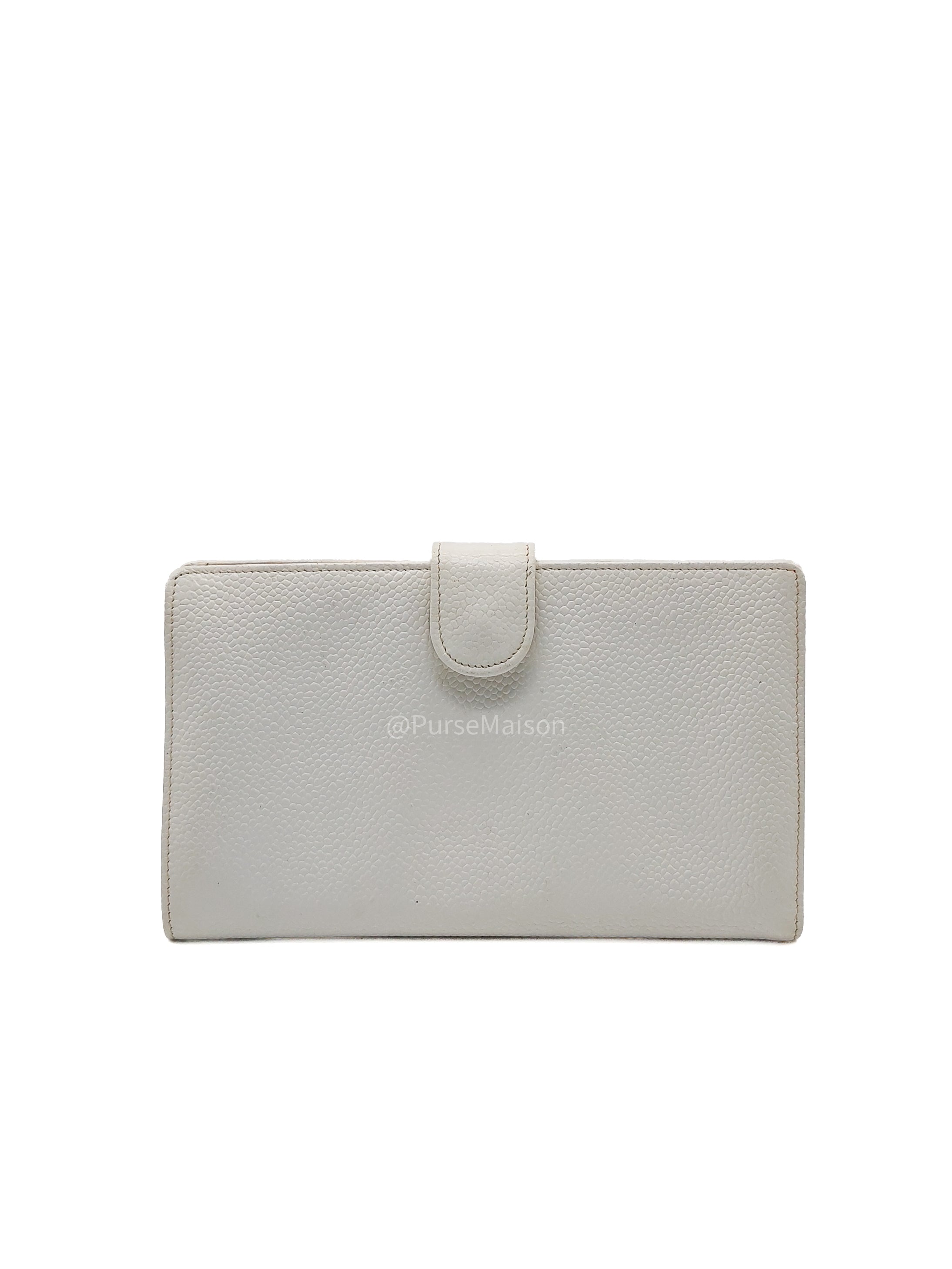 Chanel Timeless CC Long Bifold Wallet in White Caviar Leather and Gold Hardware Series 5