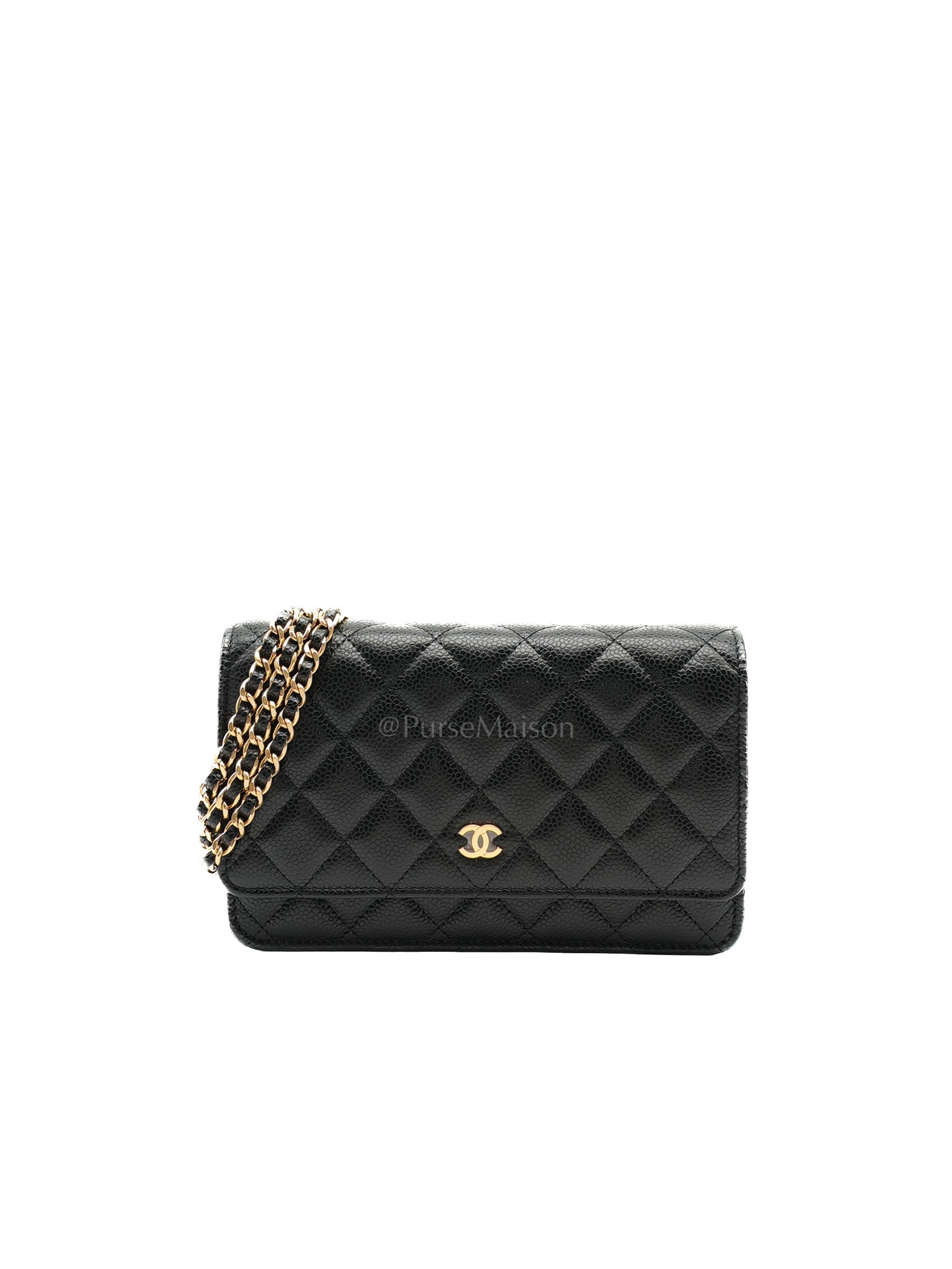Chanel Classic Wallet On Chain in Black Quilted Caviar Leather & Gold Hardware Microchip