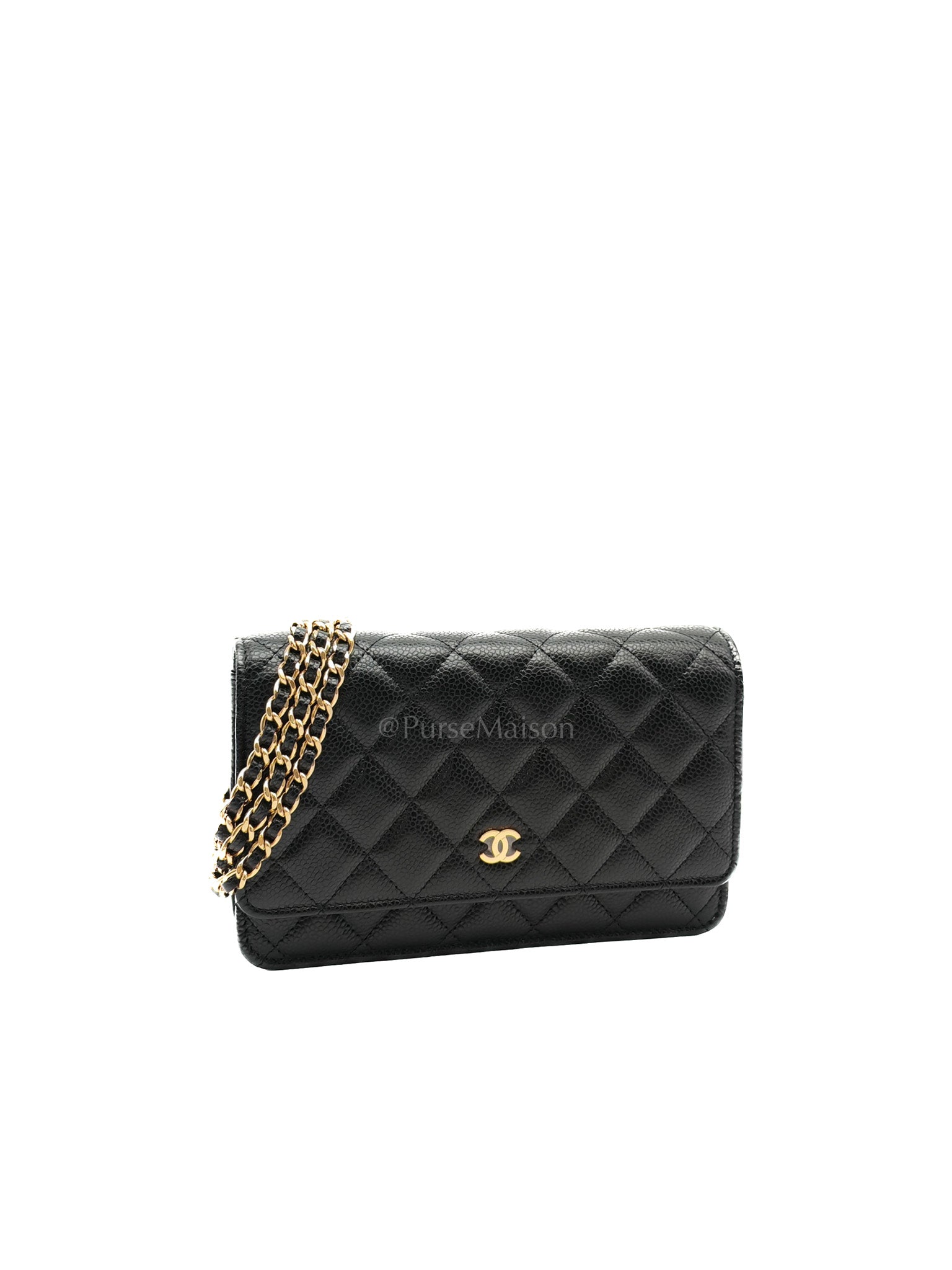 Chanel Classic Wallet On Chain in Black Quilted Caviar Leather & Gold Hardware Microchip