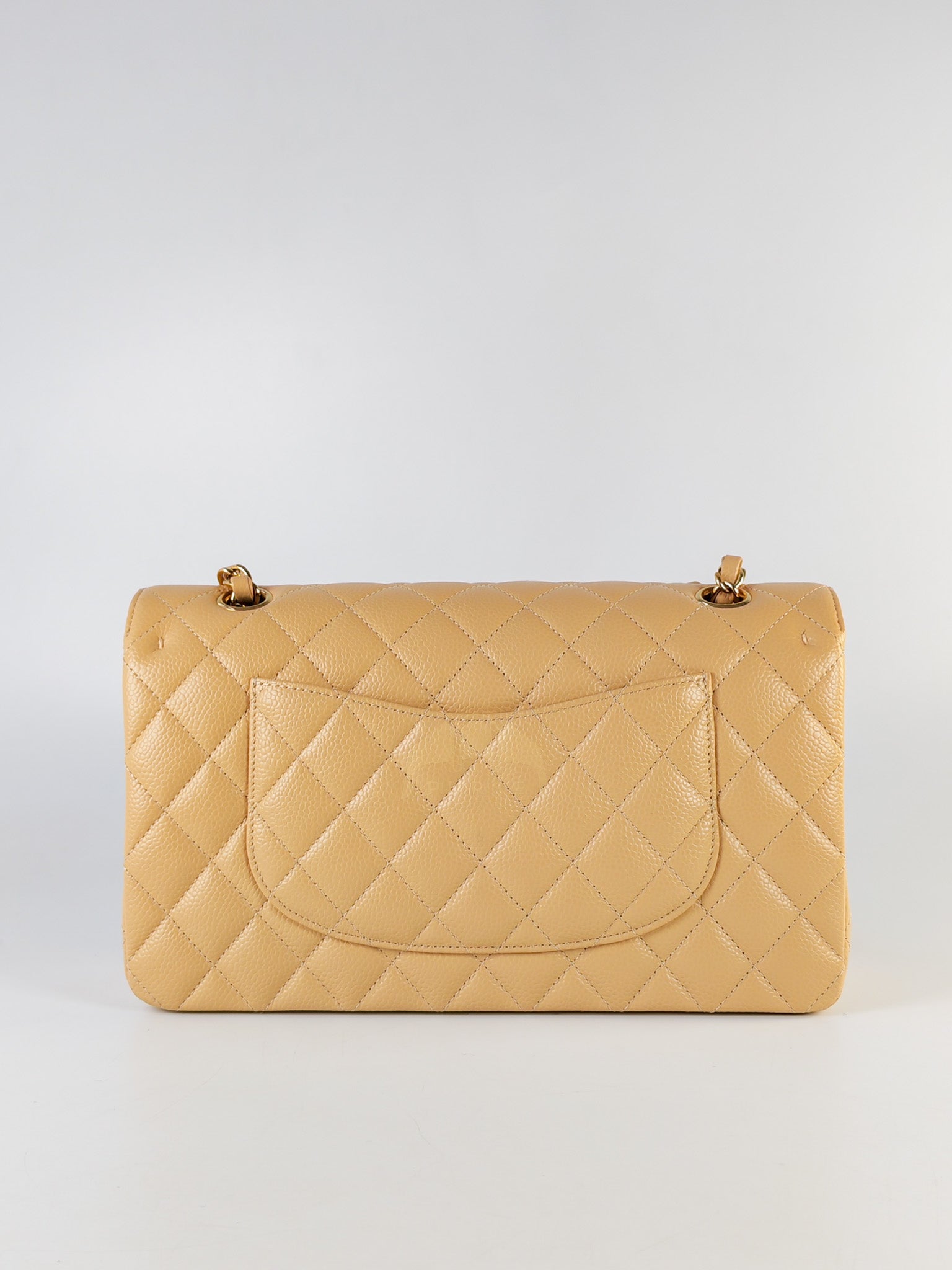Classic Double Flap Medium in Beige Clair Caviar Leather & Gold Hardware(Microchip)