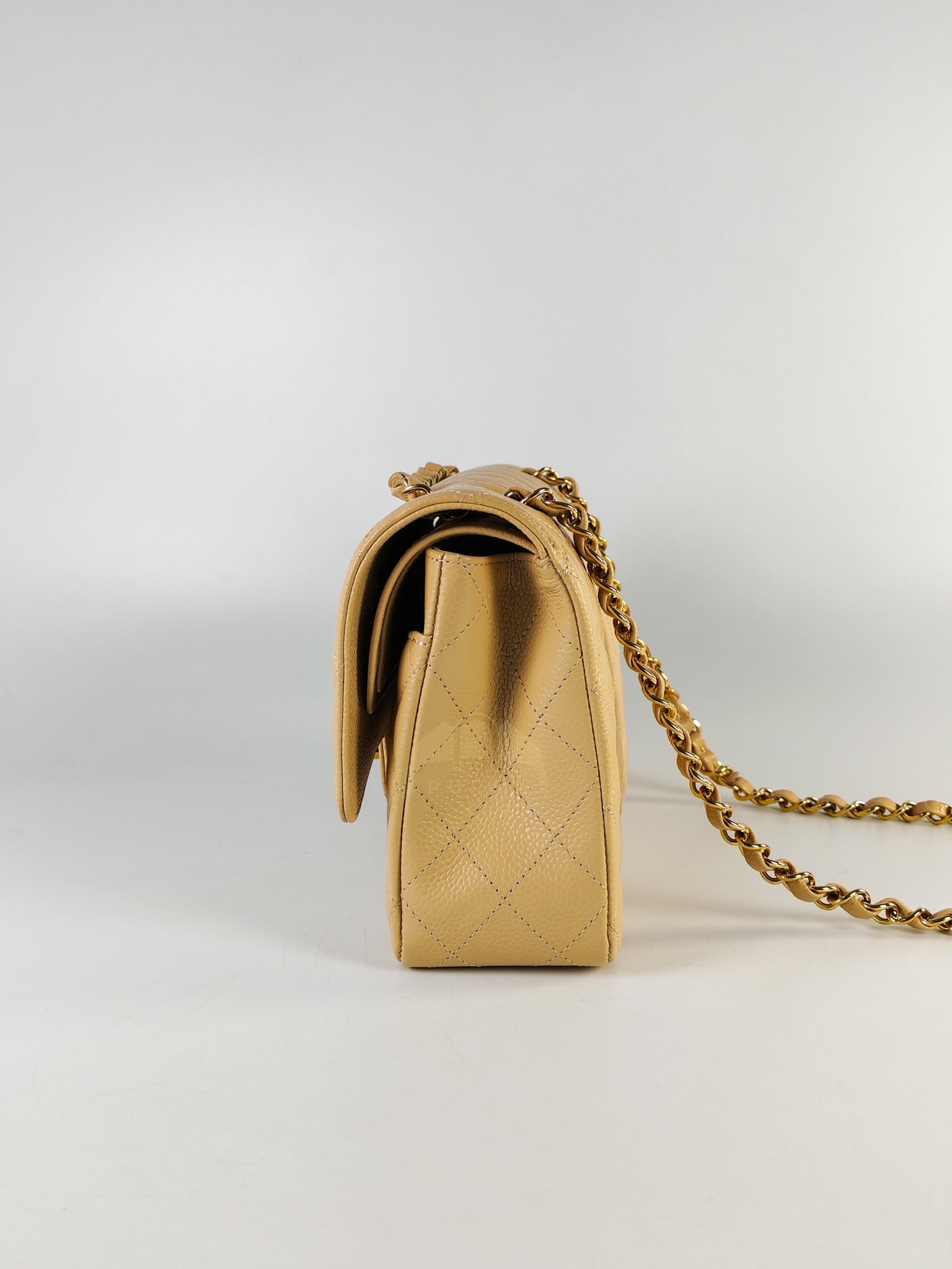 Classic Double Flap Medium in Beige Clair Caviar Leather & Gold Hardware(Microchip)