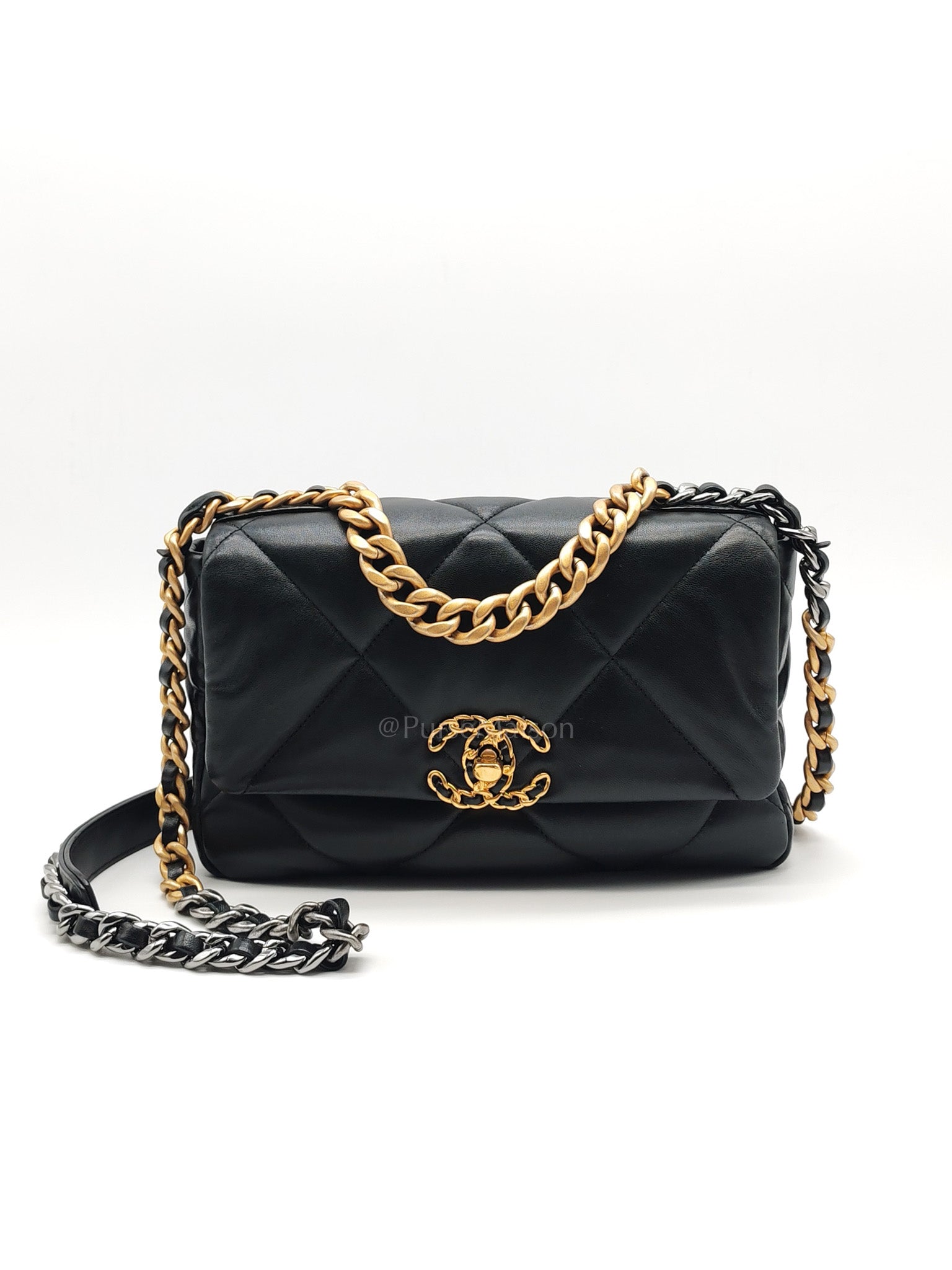 19 Small in Black Quilted Lambskin Leather & Mixed Hardware Microchip