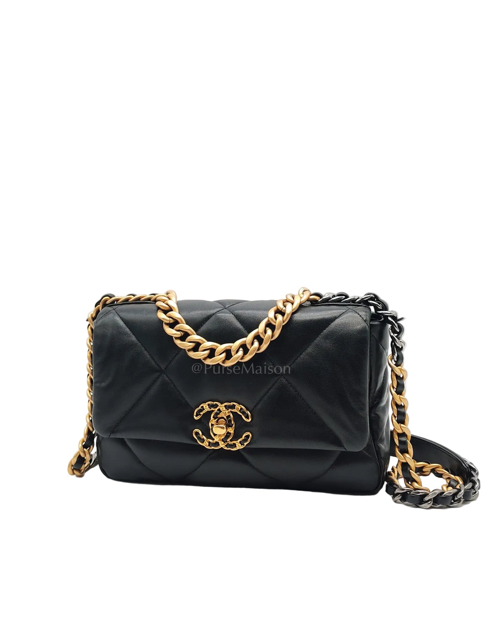 19 Small in Black Quilted Lambskin Leather & Mixed Hardware Microchip