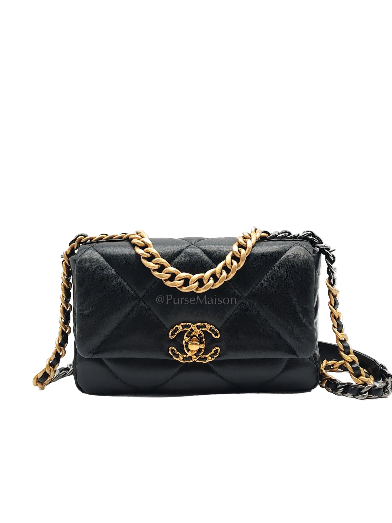 19 Small in Black Quilted Lambskin Leather & Mixed Hardware Microchip