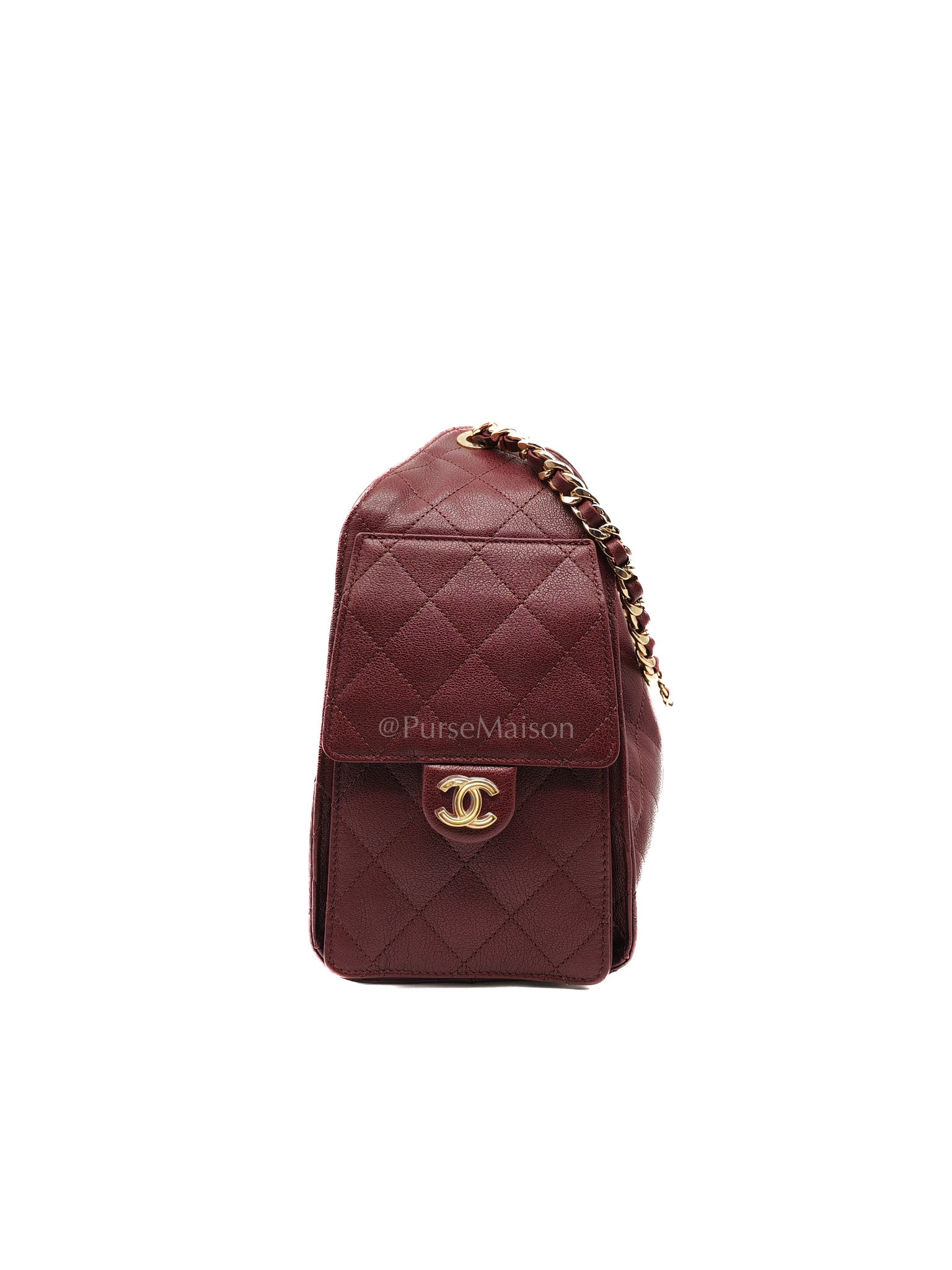 25 Small in Burgundy Shiny Grain Calfskin Leather and Gold Hardware Microchip