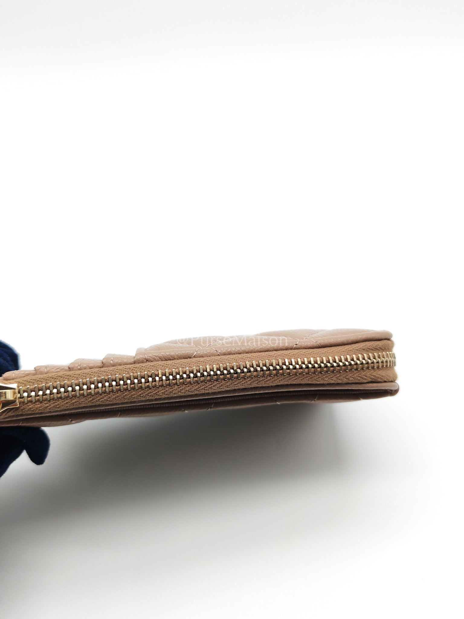 Chanel Zipped Card Holder in Dark Beige Caviar Leather and Light Gold Hardware (Microchip)
