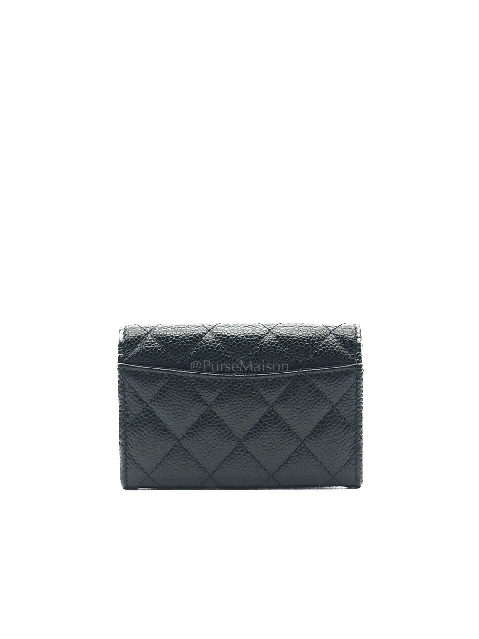 Chanel Classic Flap Card Holder in Black Quilted Caviar Leather & Gold Hardware Series 30