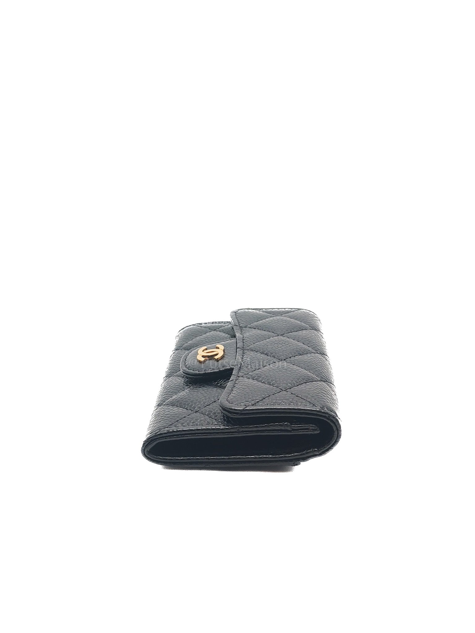 Chanel Classic Flap Card Holder in Black Quilted Caviar Leather & Gold Hardware Series 30