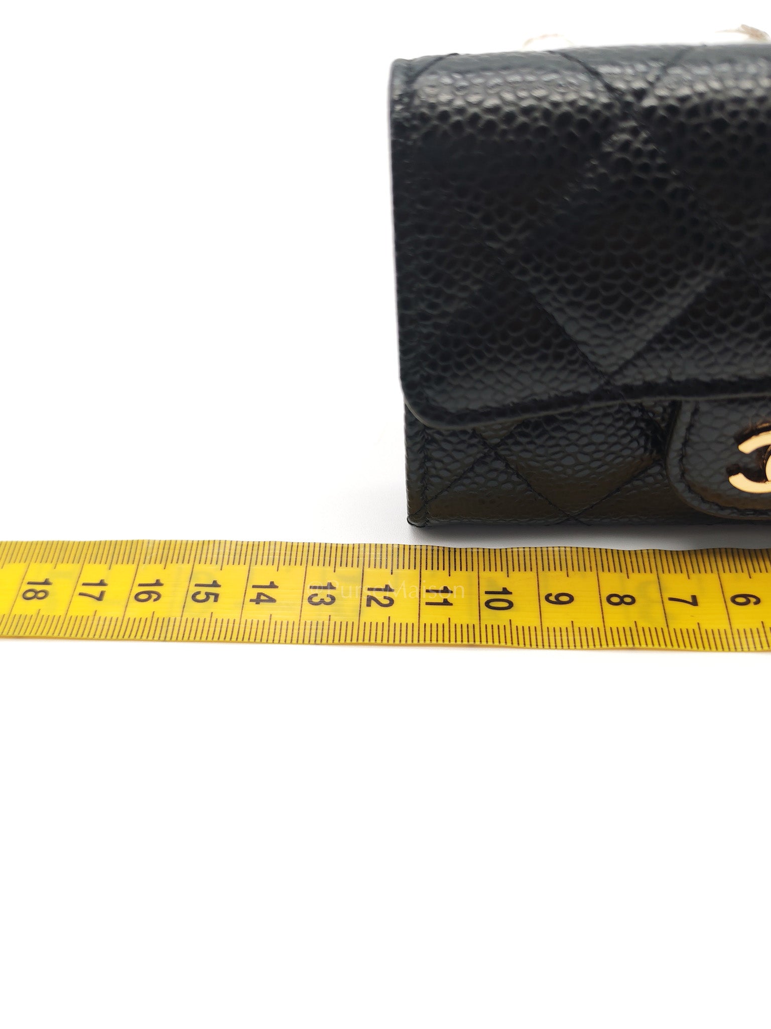 Chanel Classic Flap Card Holder in Black Quilted Caviar Leather & Gold Hardware Series 30