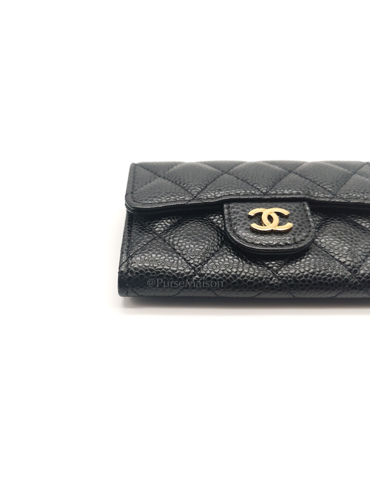 Chanel Classic Flap Card Holder in Black Quilted Caviar Leather & Gold Hardware Series 30