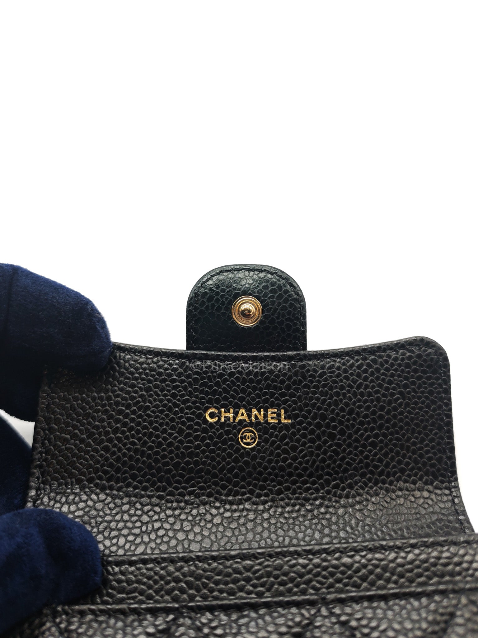 Chanel Classic Flap Card Holder in Black Quilted Caviar Leather & Gold Hardware Series 30