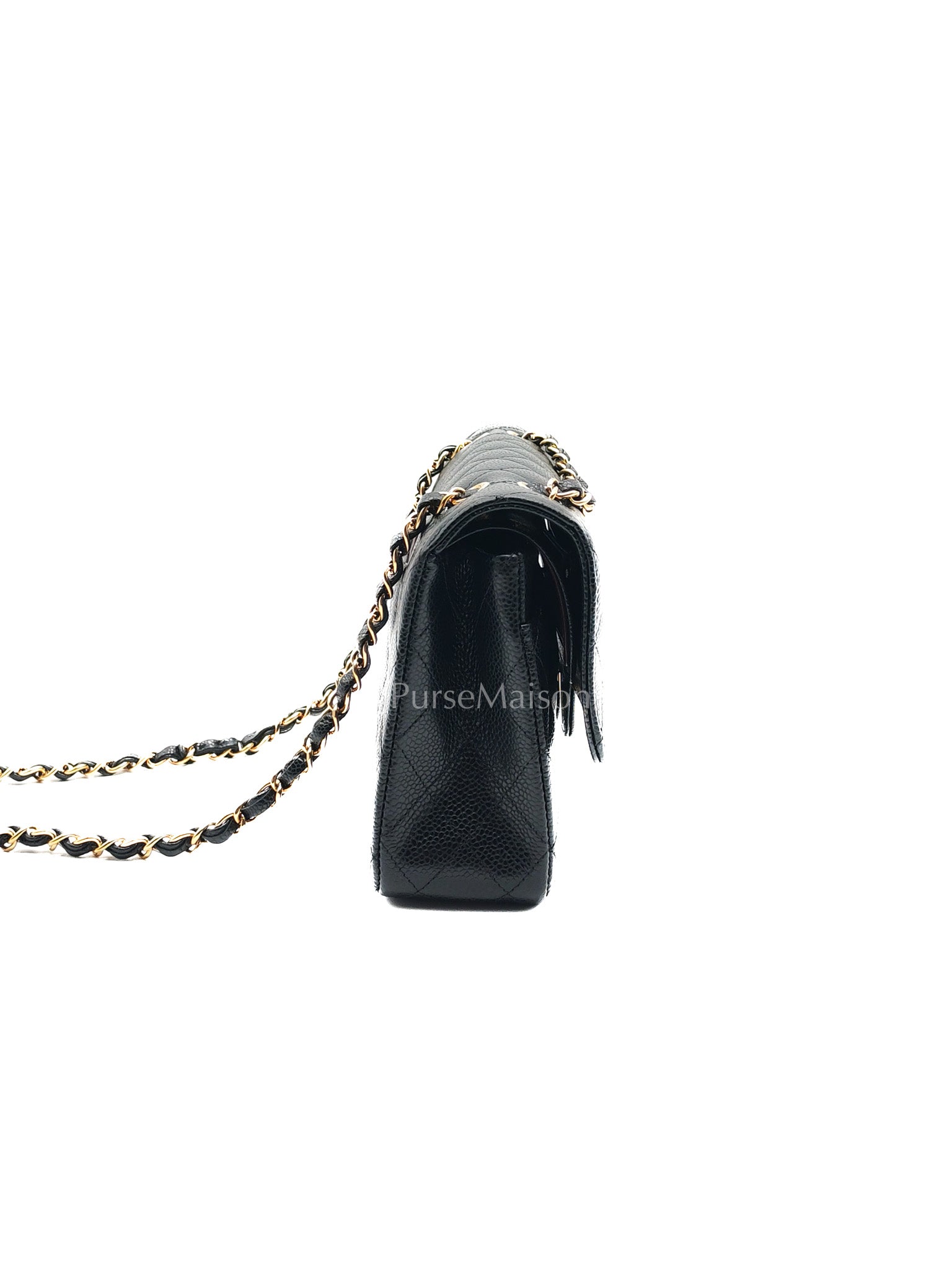 Chanel Classic Double Flap Medium in Black Caviar Leather and Gold Hardware (Microchip)