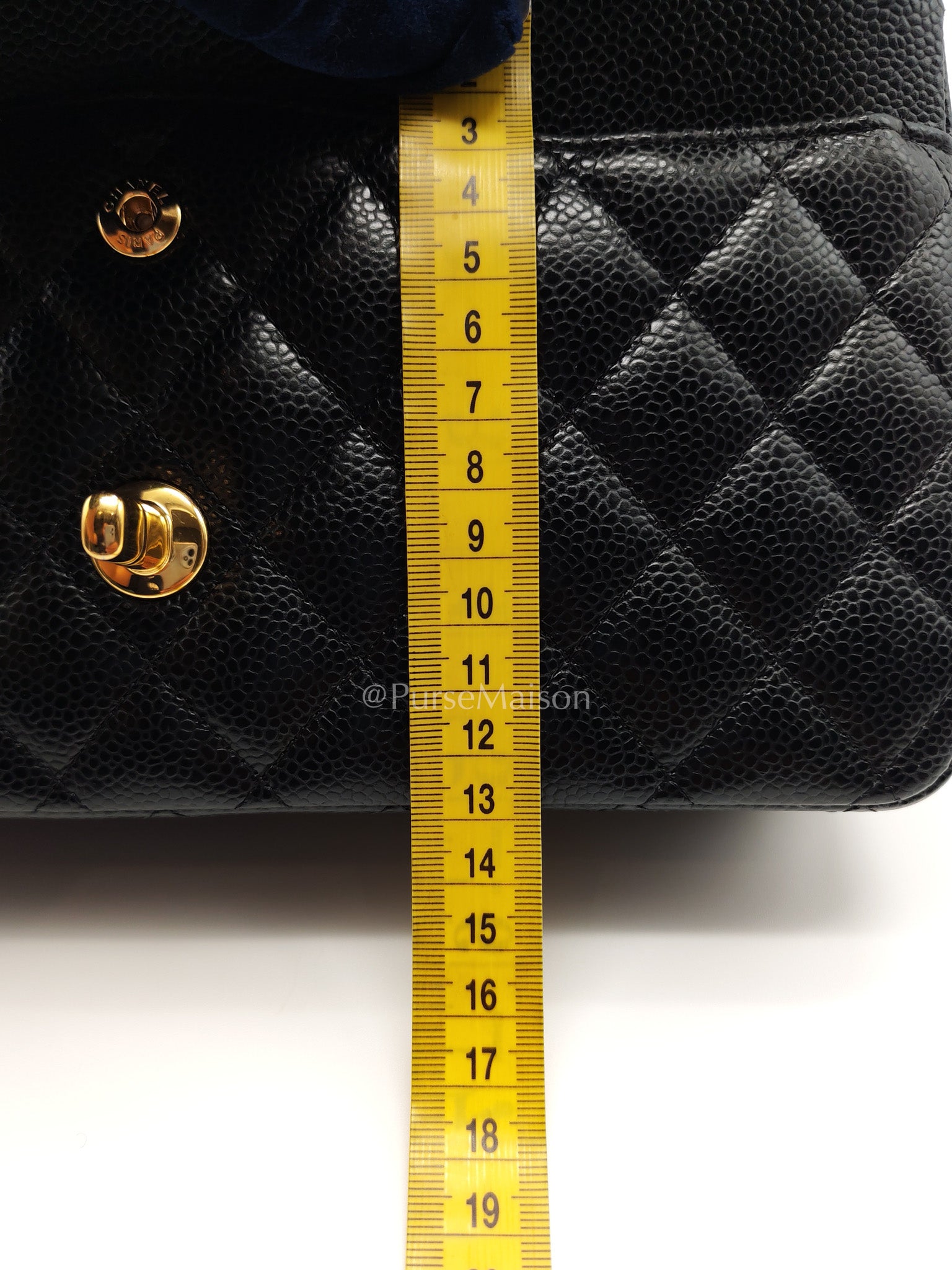 Chanel Classic Double Flap Medium in Black Caviar Leather and Gold Hardware (Microchip)