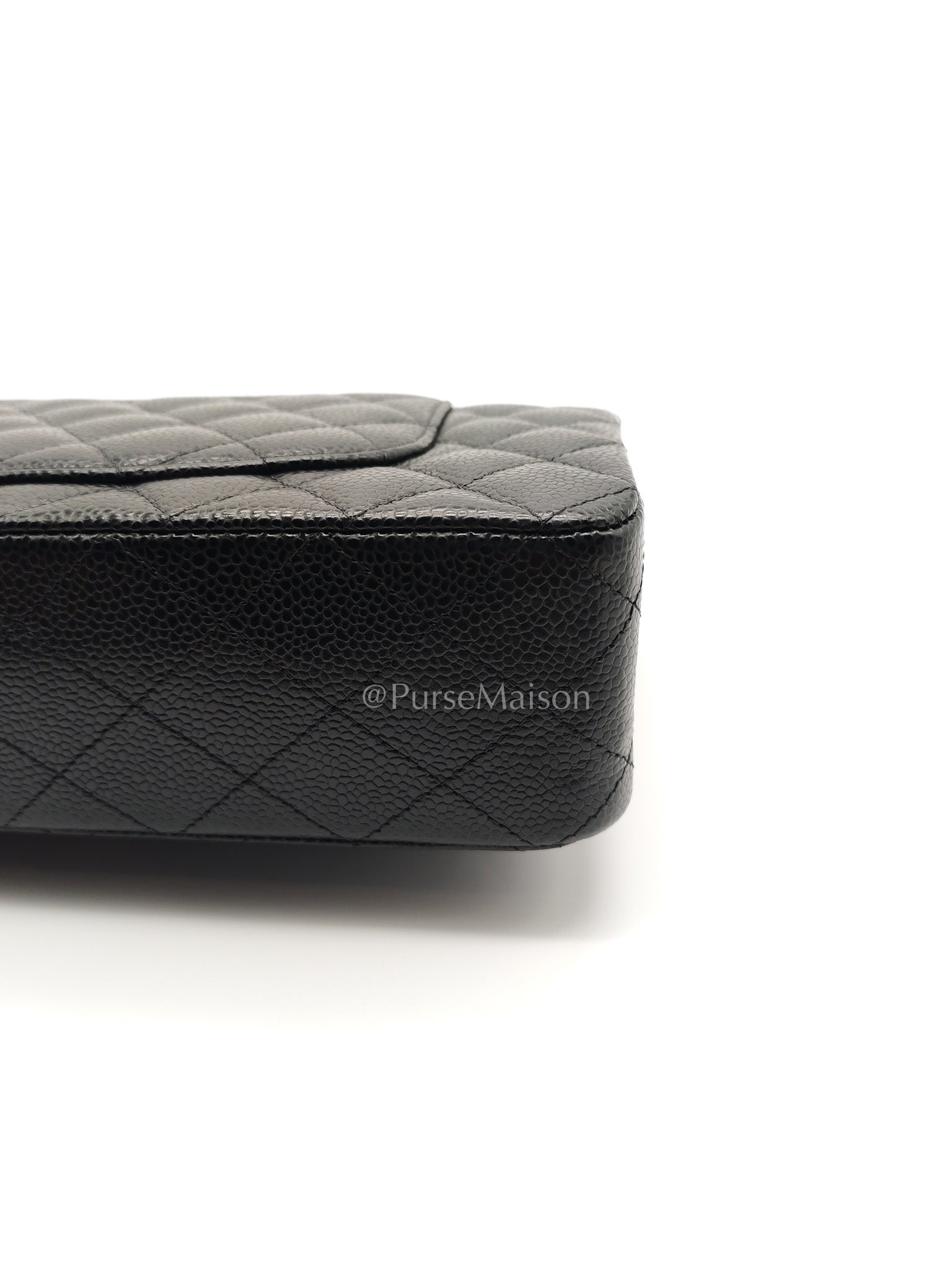Chanel Classic Double Flap Medium in Black Caviar Leather and Gold Hardware (Microchip)