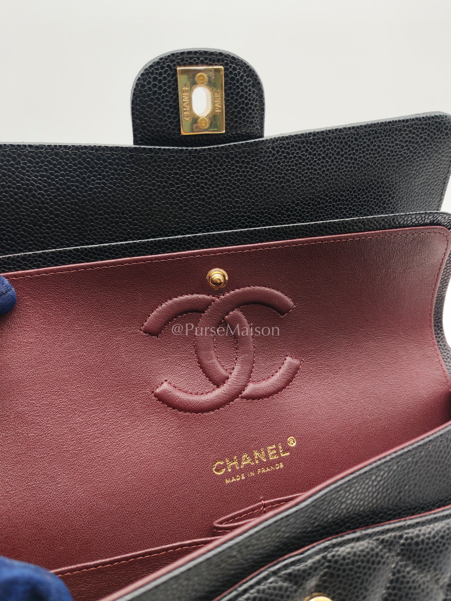Chanel Classic Double Flap Medium in Black Caviar Leather and Gold Hardware (Microchip)