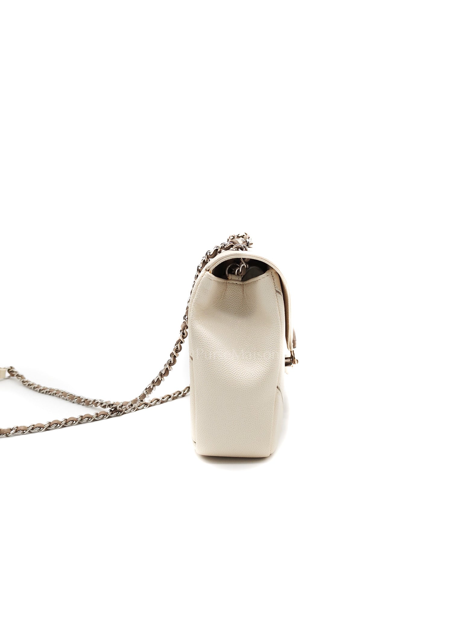 Chanel Chevron Flap Bag in White Caviar Leather & Palladium Hardware Series 23