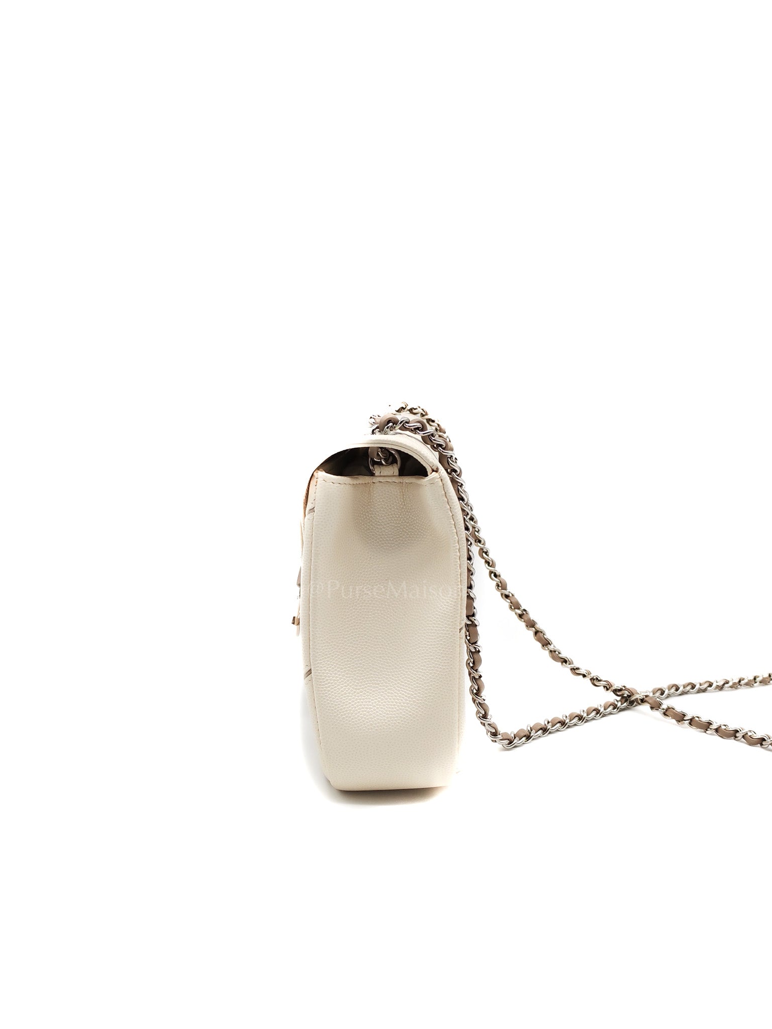 Chanel Chevron Flap Bag in White Caviar Leather & Palladium Hardware Series 23