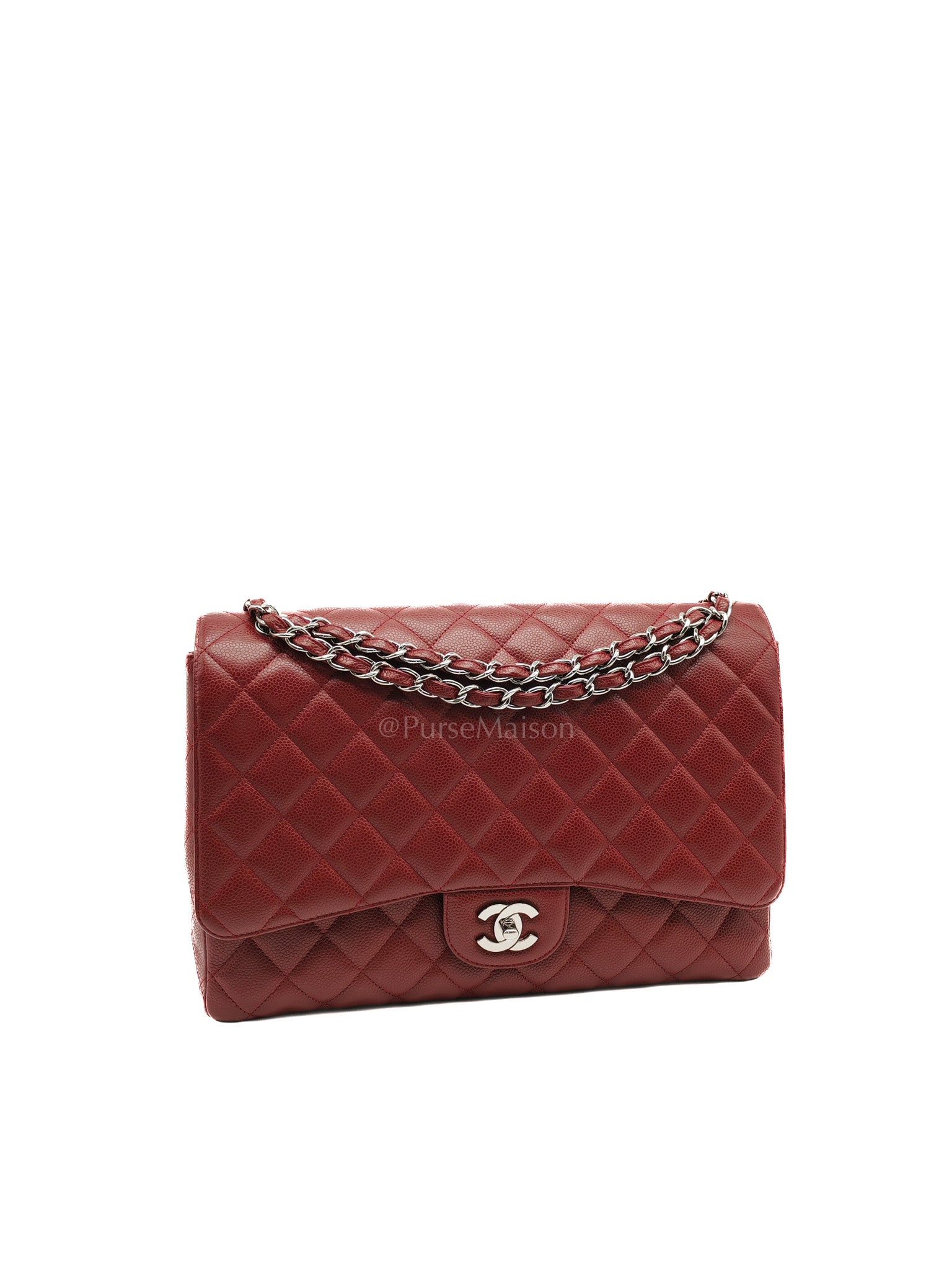 Chanel Classic Double Flap Maxi in Deep Burgundy Quilted Caviar Leather & Palladium Hardware Series 13