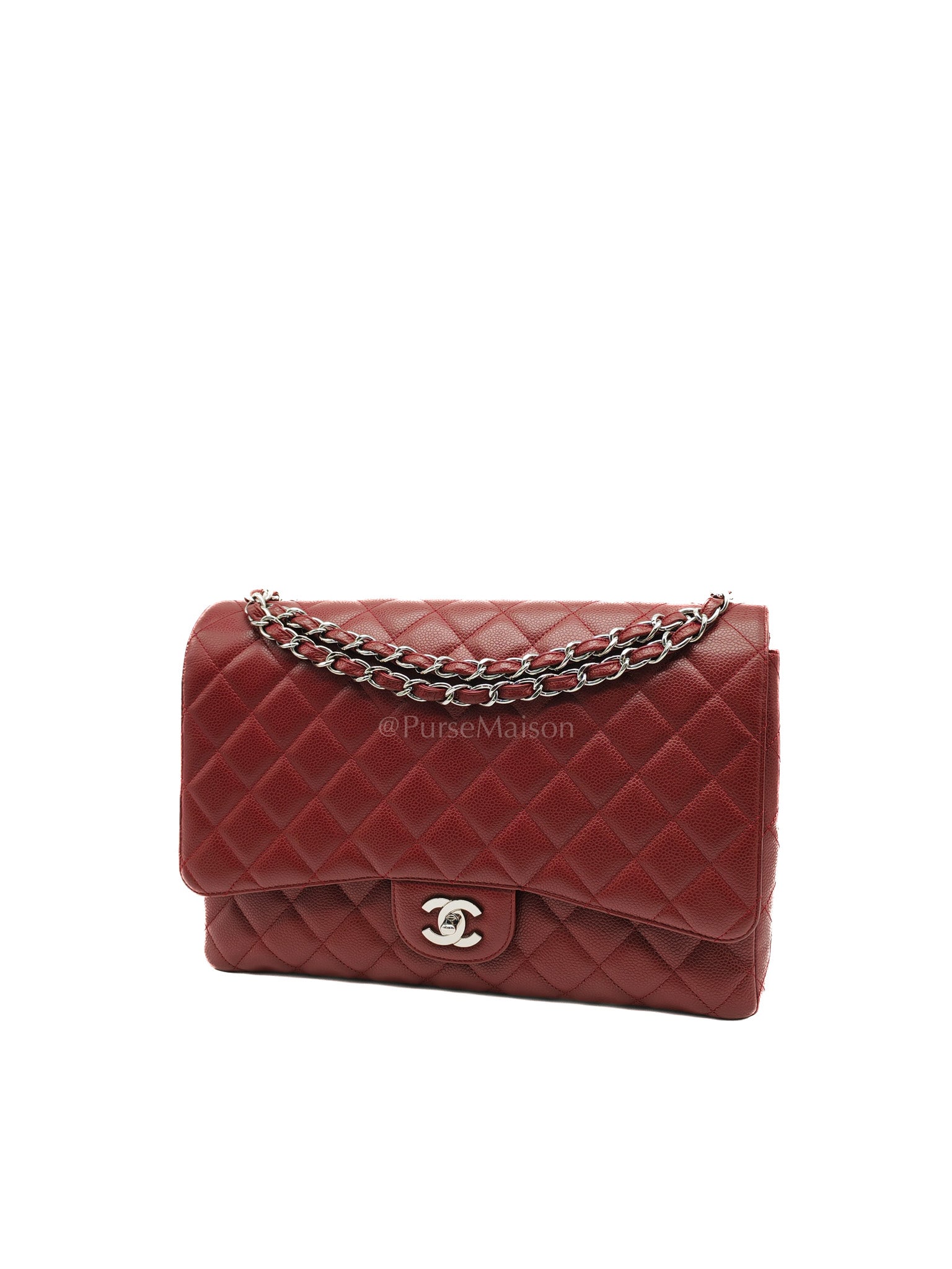 Chanel Classic Double Flap Maxi in Deep Burgundy Quilted Caviar Leather & Palladium Hardware Series 13