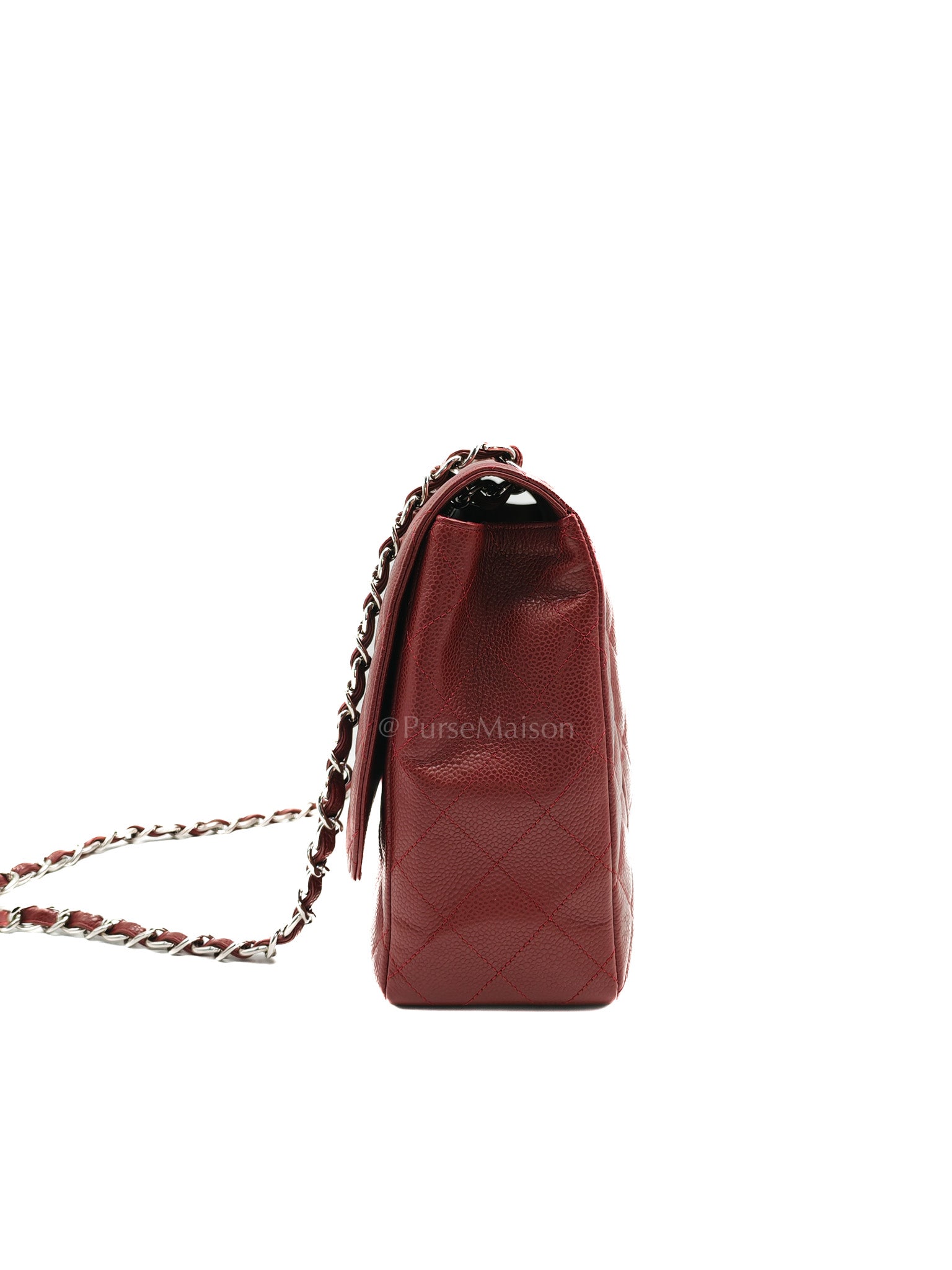 Chanel Classic Double Flap Maxi in Deep Burgundy Quilted Caviar Leather & Palladium Hardware Series 13