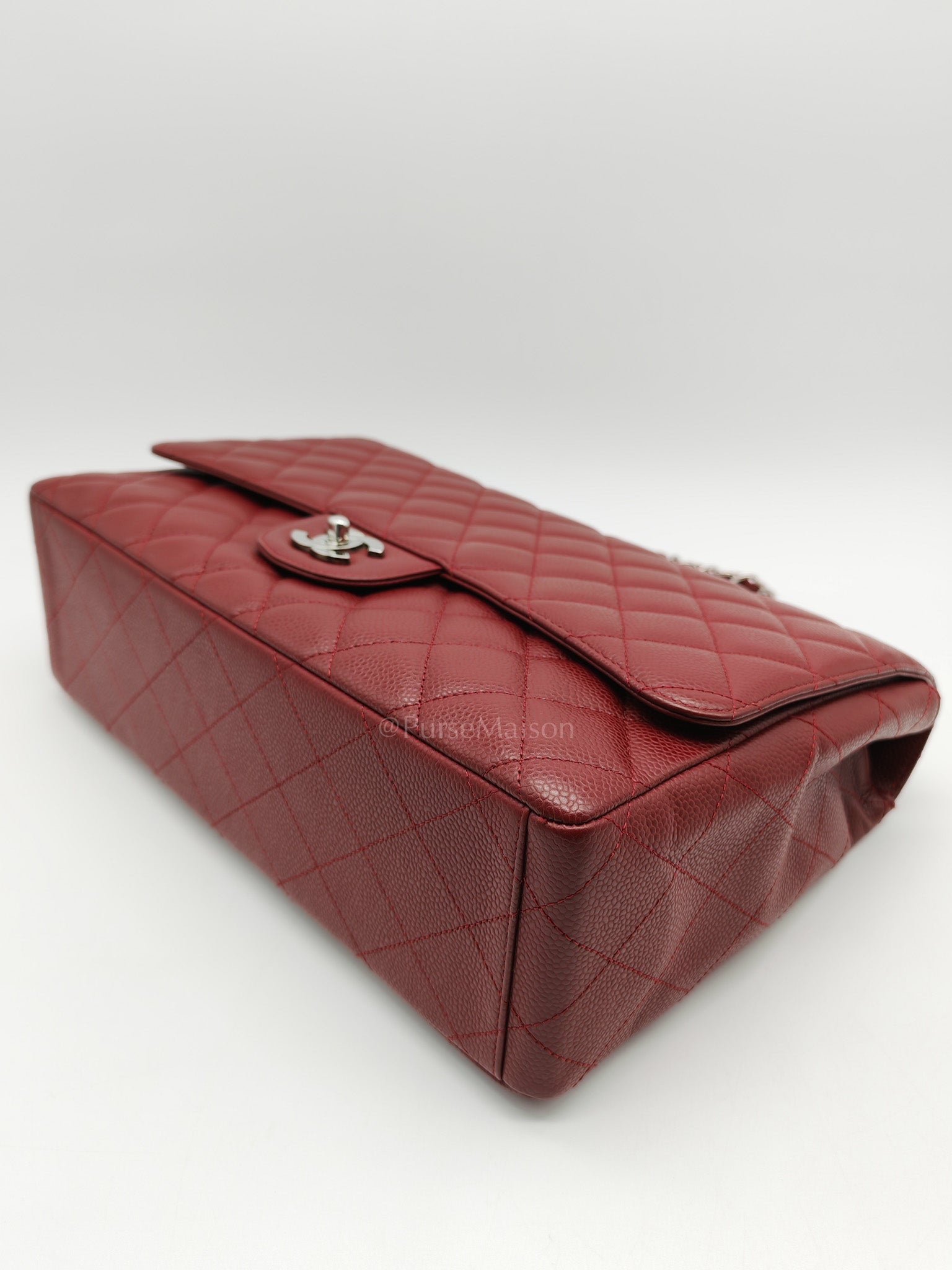 Chanel Classic Double Flap Maxi in Deep Burgundy Quilted Caviar Leather & Palladium Hardware Series 13