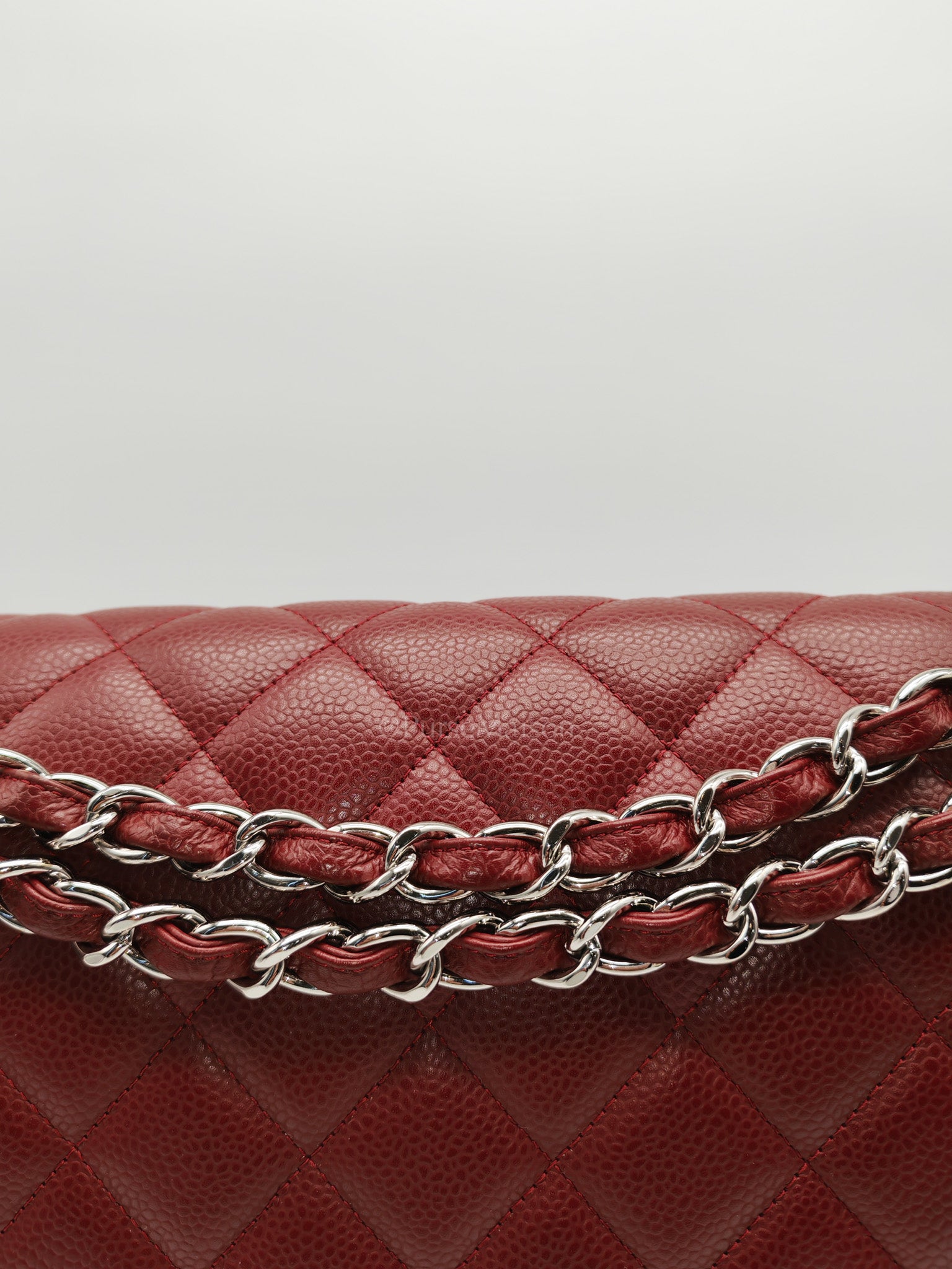 Chanel Classic Double Flap Maxi in Deep Burgundy Quilted Caviar Leather & Palladium Hardware Series 13