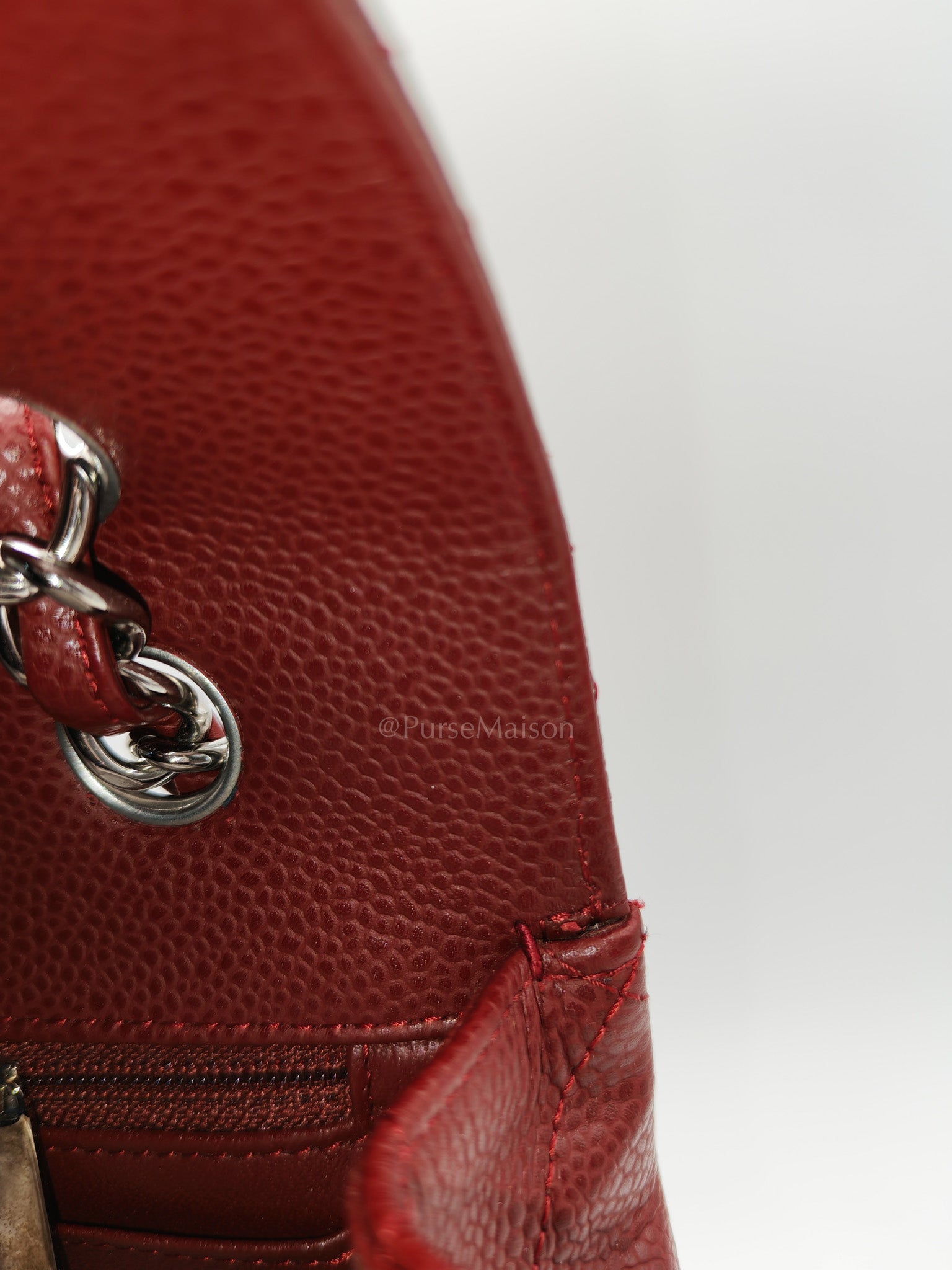 Chanel Classic Double Flap Maxi in Deep Burgundy Quilted Caviar Leather & Palladium Hardware Series 13