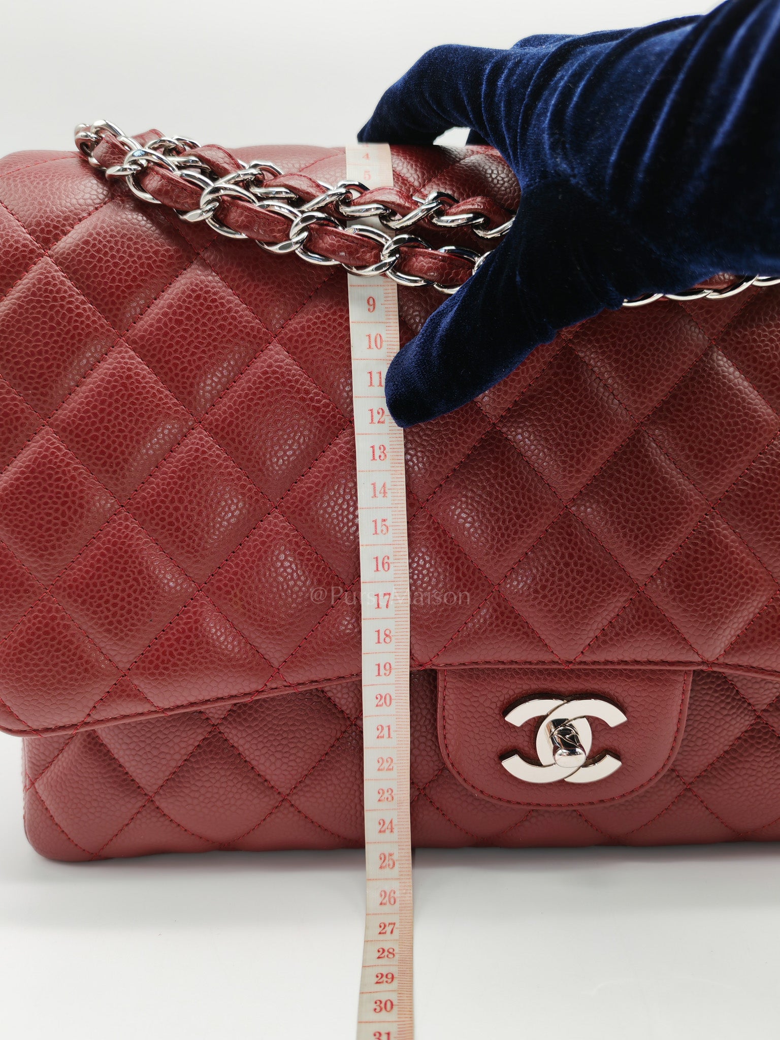 Chanel Classic Double Flap Maxi in Deep Burgundy Quilted Caviar Leather & Palladium Hardware Series 13