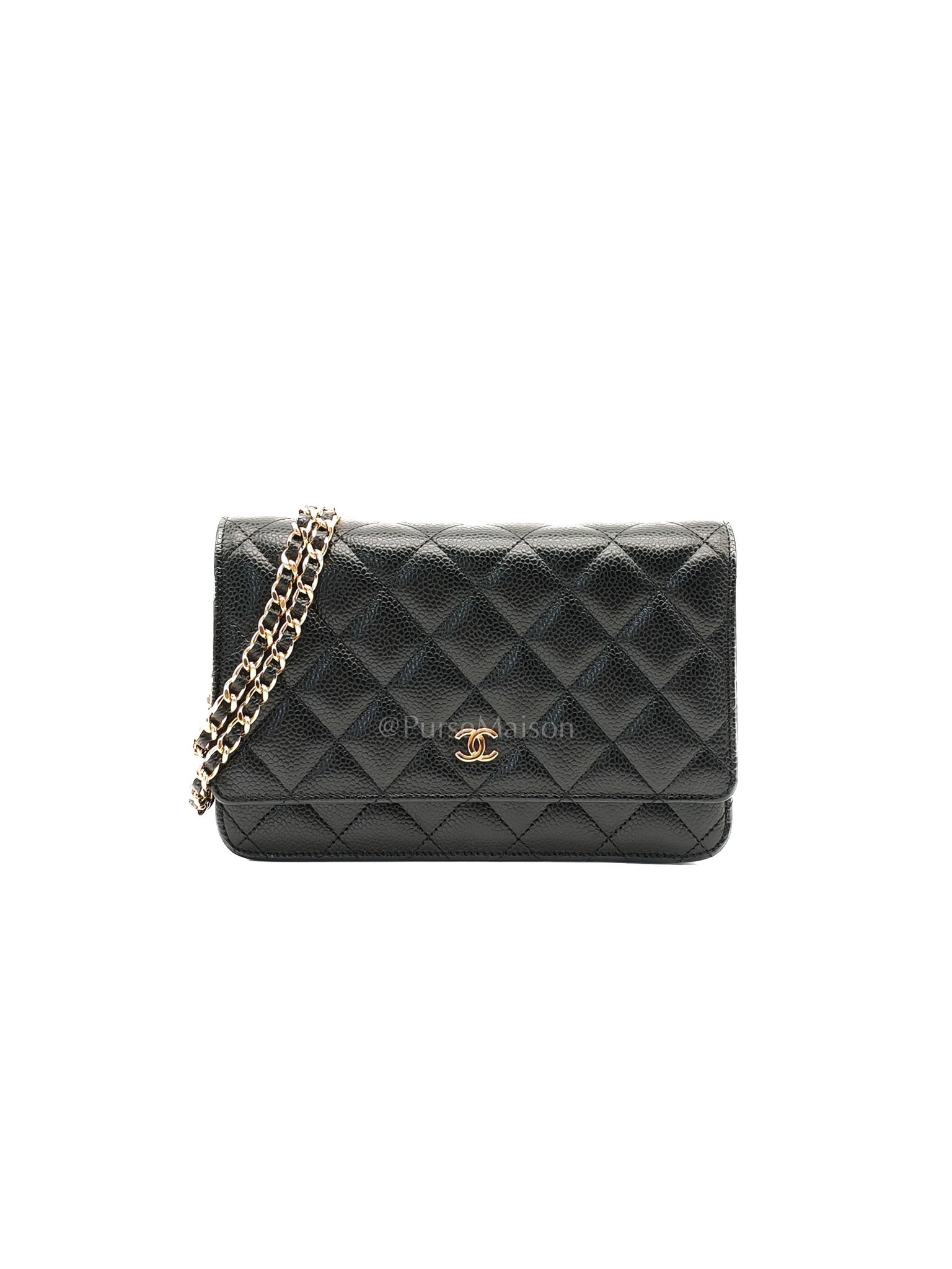 Wallet On Chain (WOC) in Black Quilted Caviar Leather & Gold Hardware Series 26
