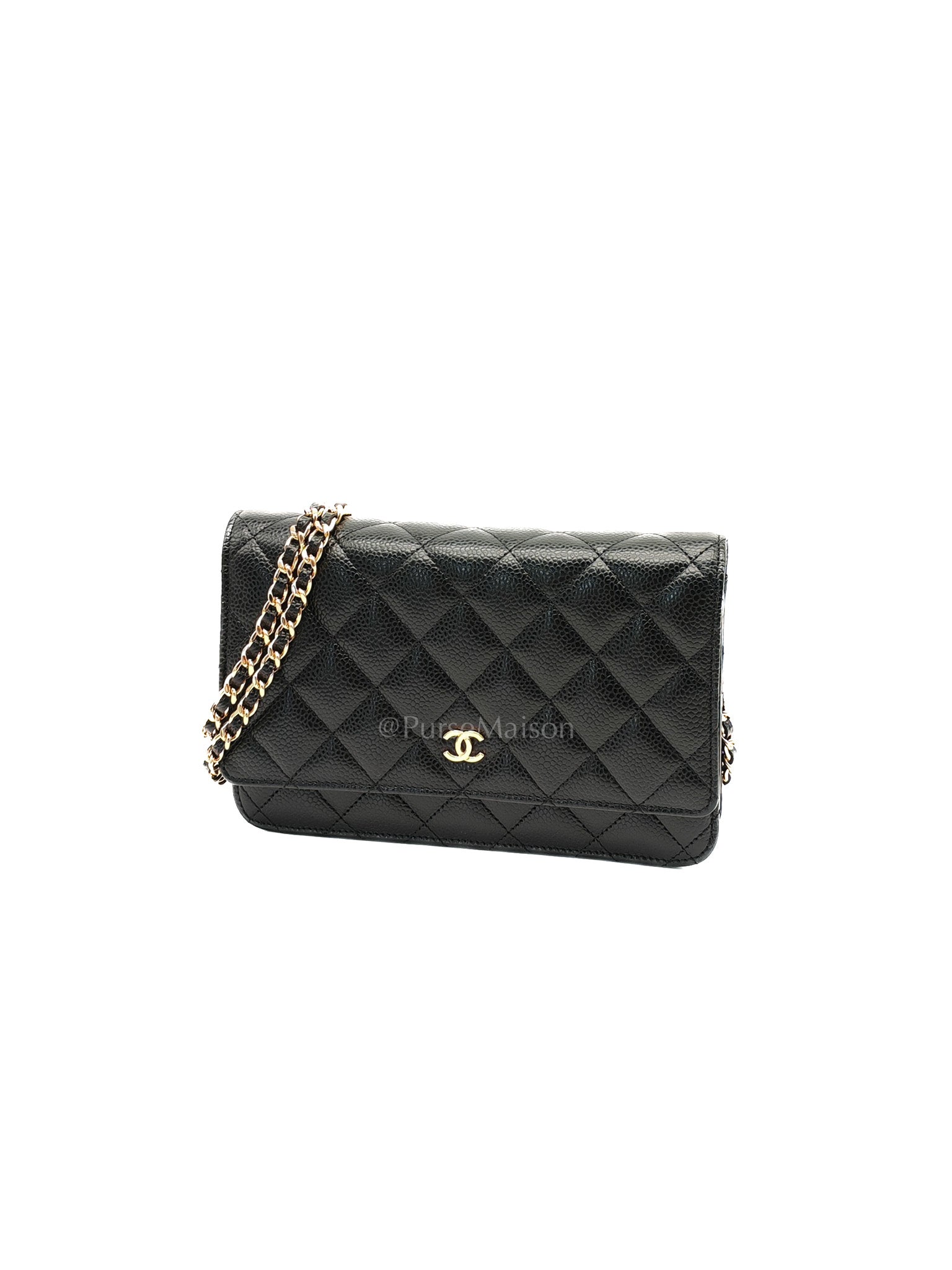 Wallet On Chain (WOC) in Black Quilted Caviar Leather & Gold Hardware Series 26