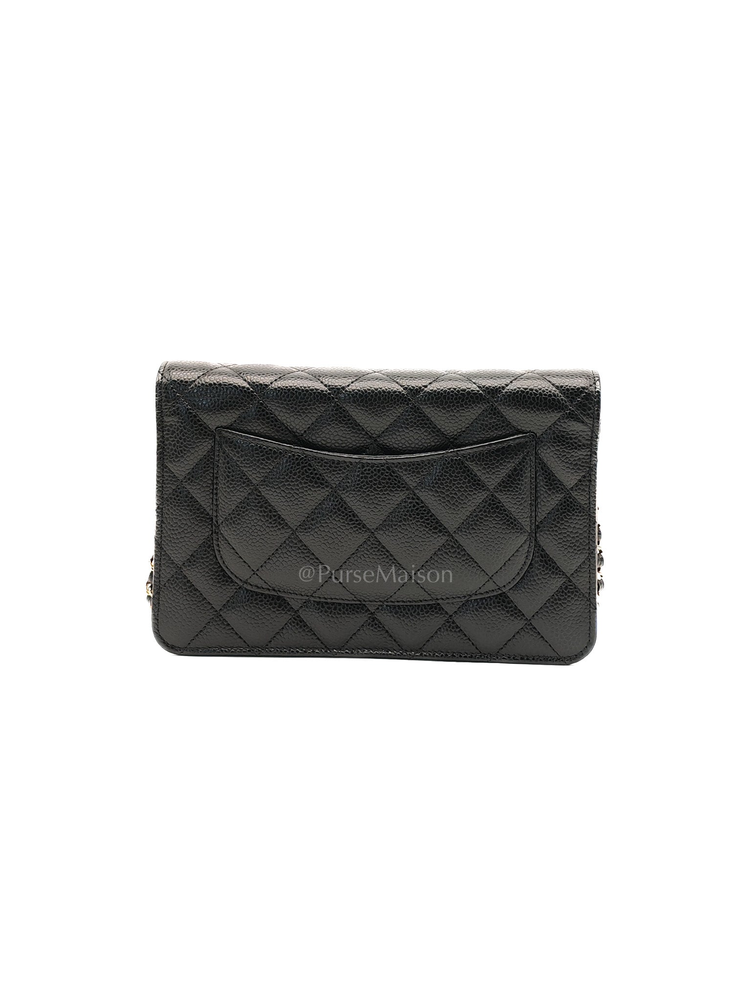 Wallet On Chain (WOC) in Black Quilted Caviar Leather & Gold Hardware Series 26