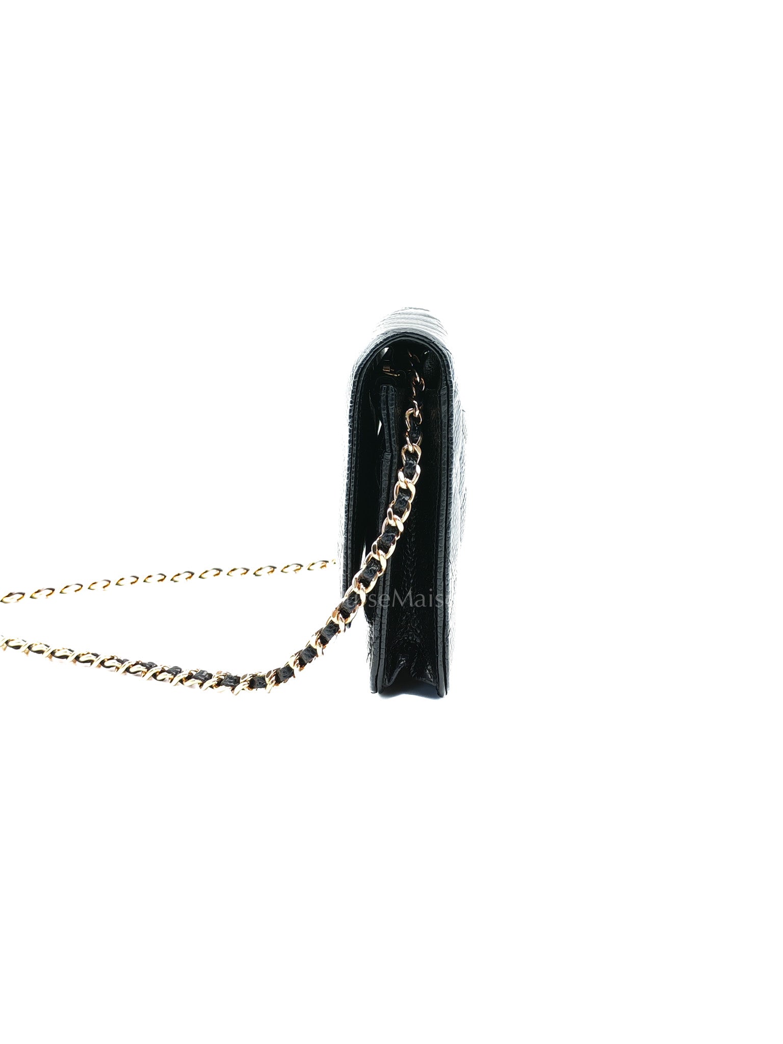Wallet On Chain (WOC) in Black Quilted Caviar Leather & Gold Hardware Series 26