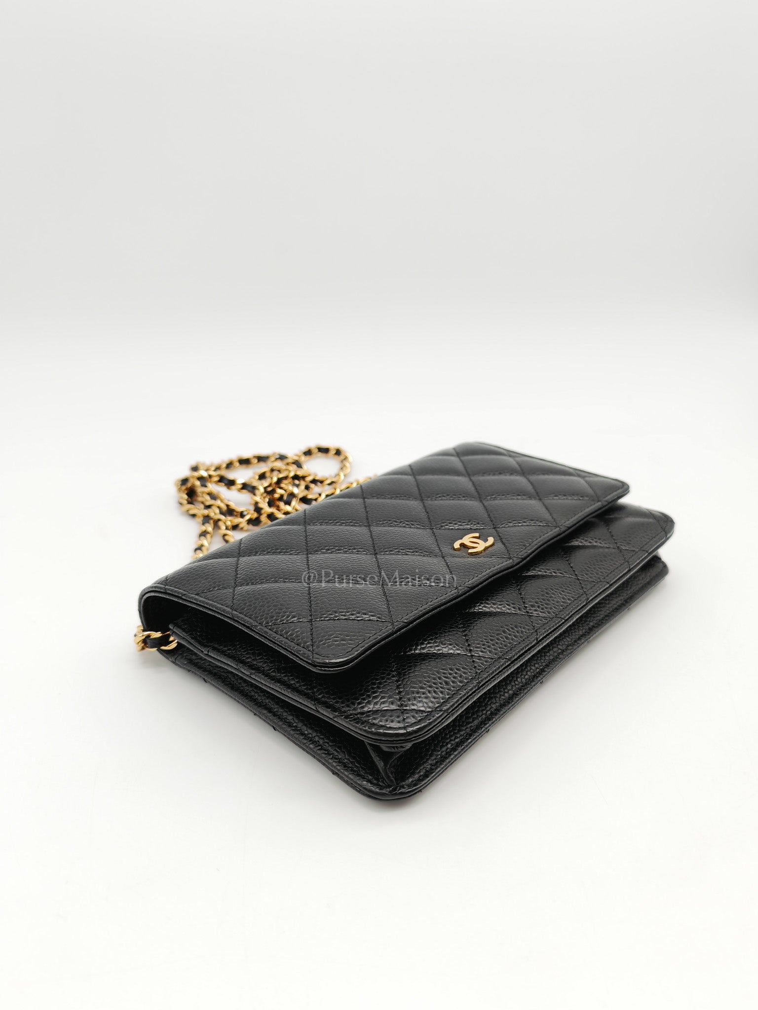 Wallet On Chain (WOC) in Black Quilted Caviar Leather & Gold Hardware Series 26