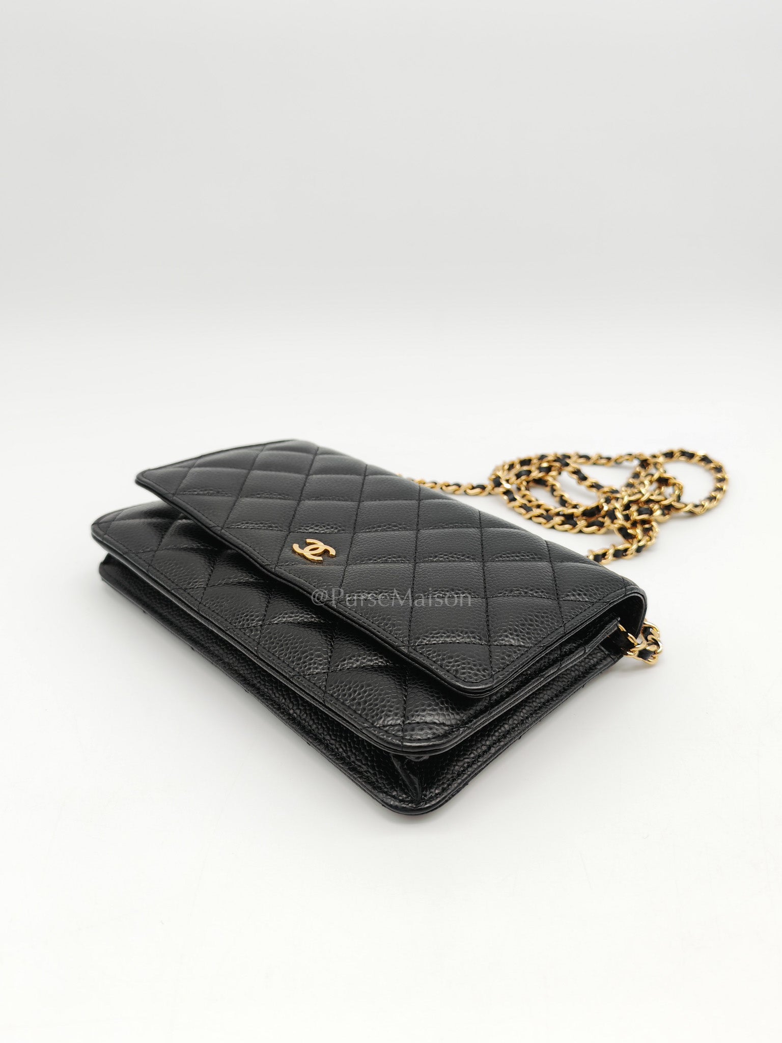 Wallet On Chain (WOC) in Black Quilted Caviar Leather & Gold Hardware Series 26