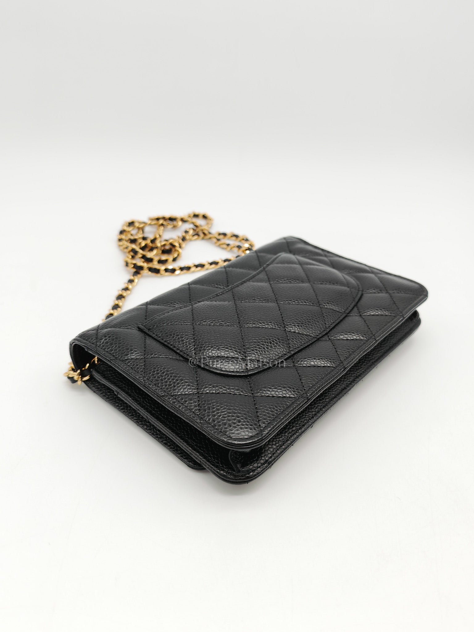 Wallet On Chain (WOC) in Black Quilted Caviar Leather & Gold Hardware Series 26