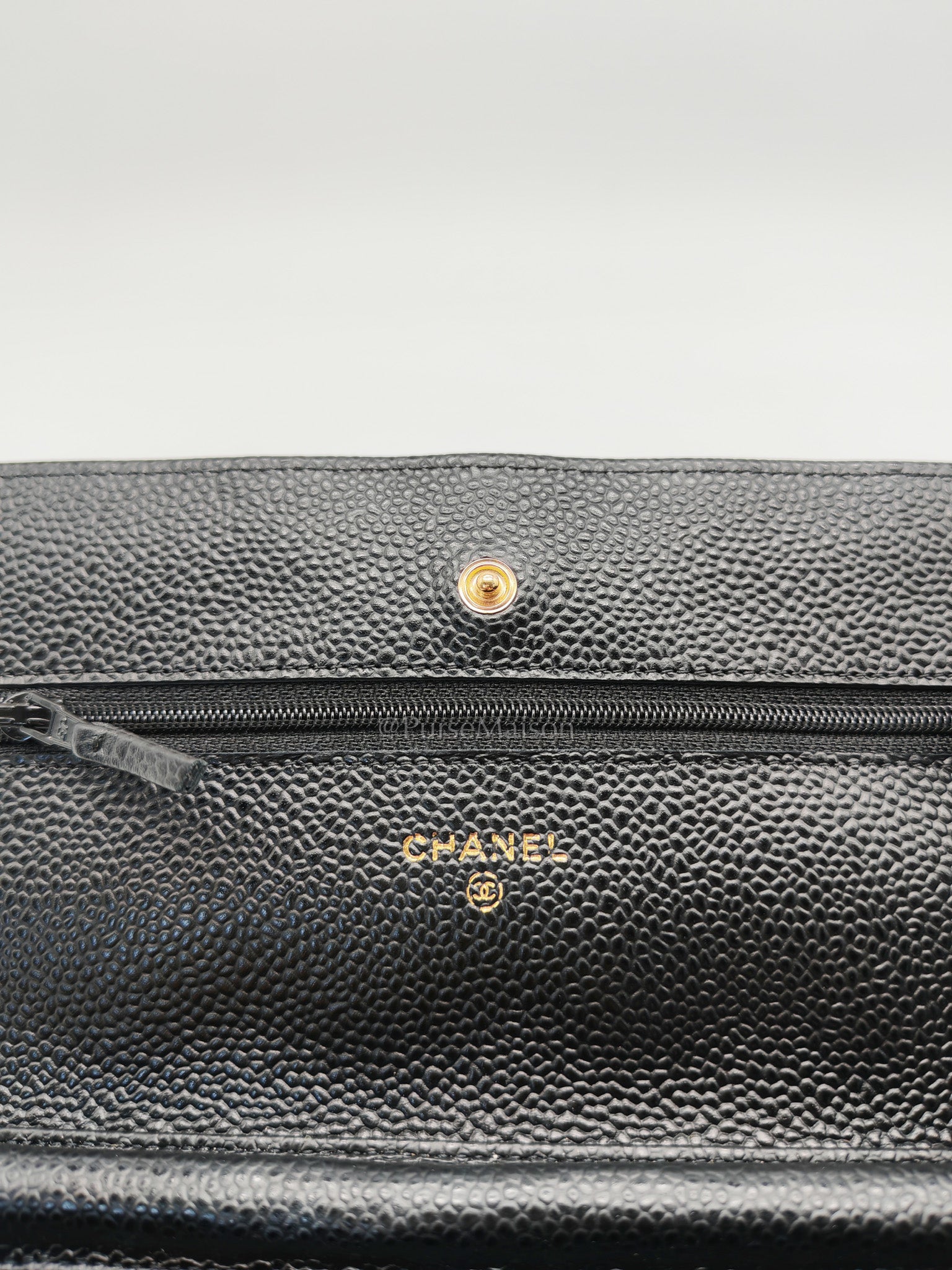 Wallet On Chain (WOC) in Black Quilted Caviar Leather & Gold Hardware Series 26