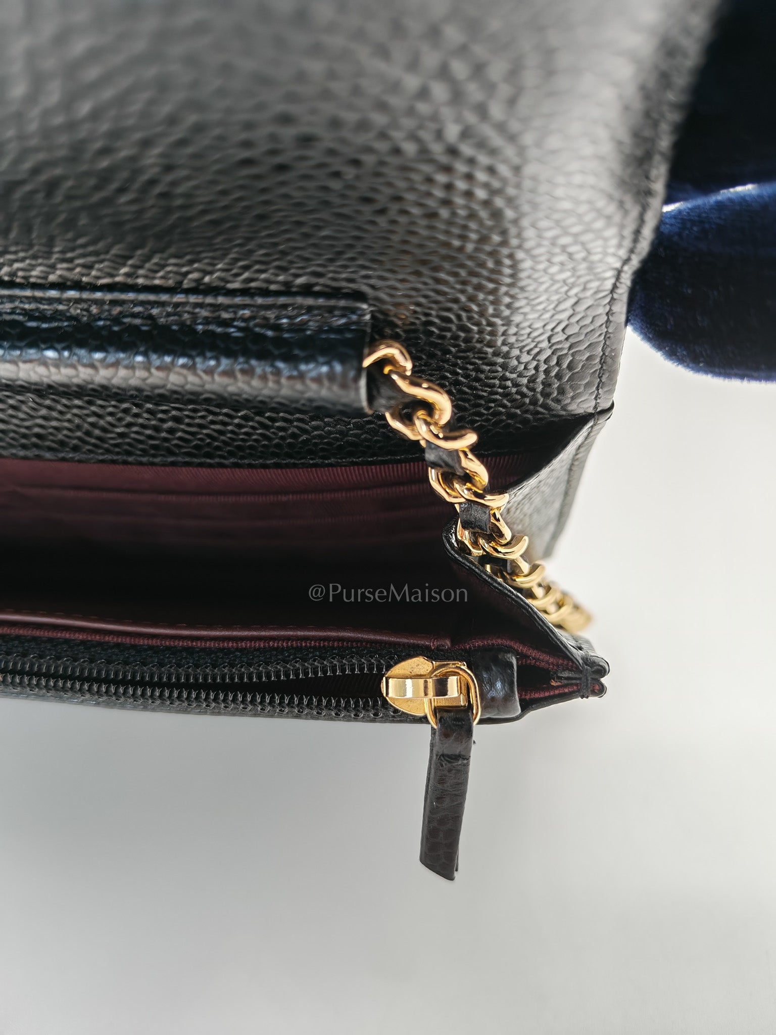 Wallet On Chain (WOC) in Black Quilted Caviar Leather & Gold Hardware Series 26