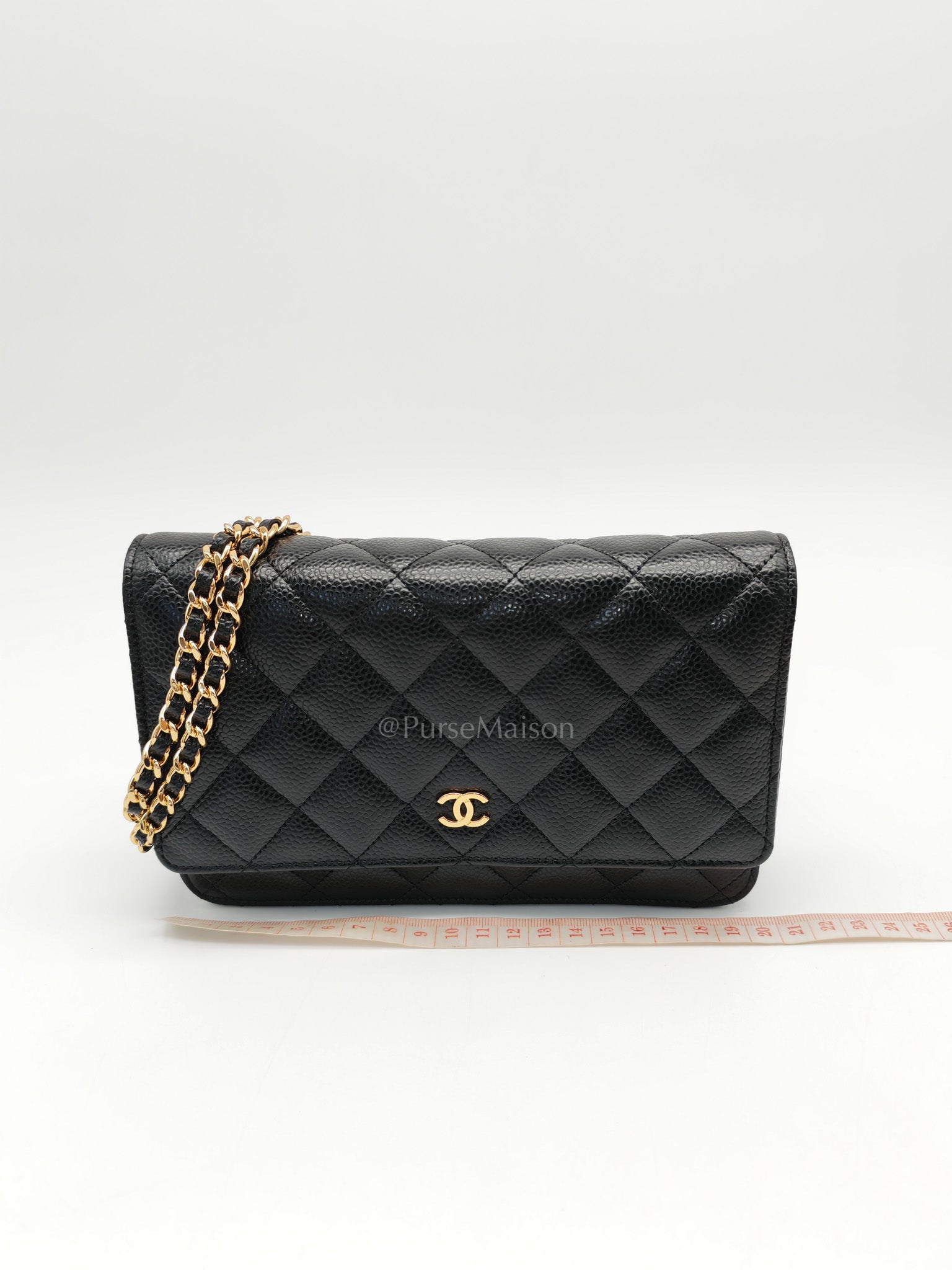 Wallet On Chain (WOC) in Black Quilted Caviar Leather & Gold Hardware Series 26