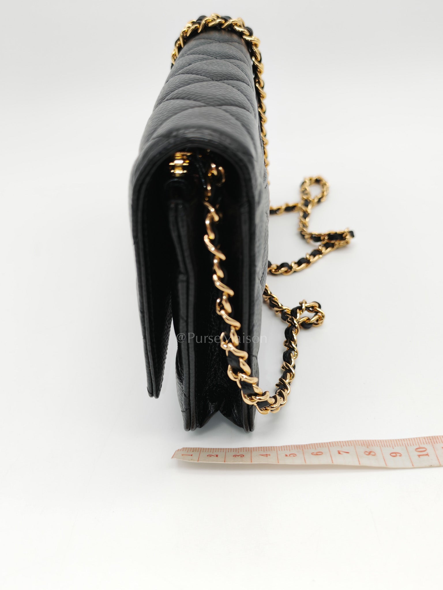 Wallet On Chain (WOC) in Black Quilted Caviar Leather & Gold Hardware Series 26