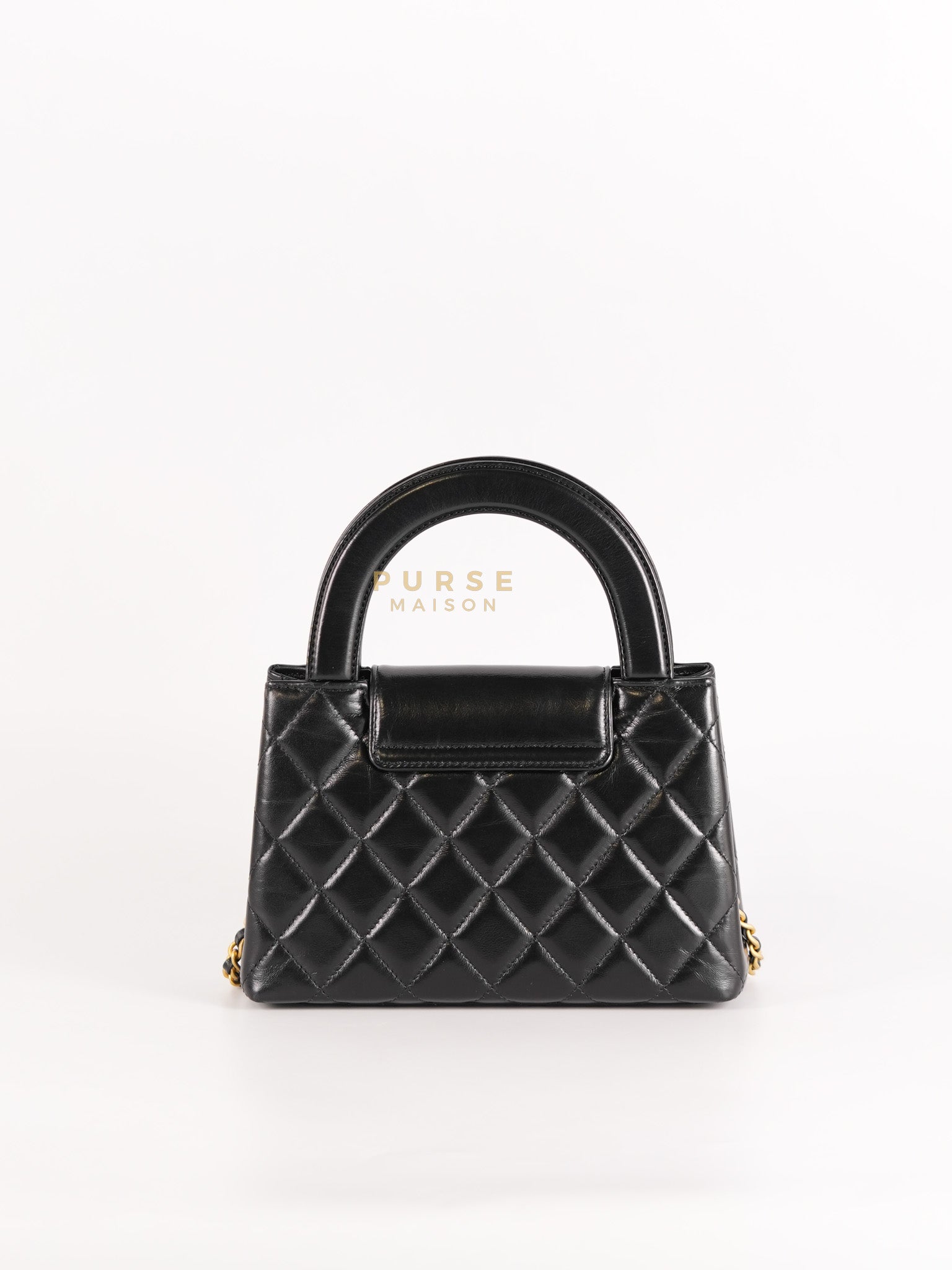 Mini Kelly Top Handle Bag in Black Quilted Calfskin Leather & Gold Hardware Microchip | Purse Maison Luxury Bags Shop