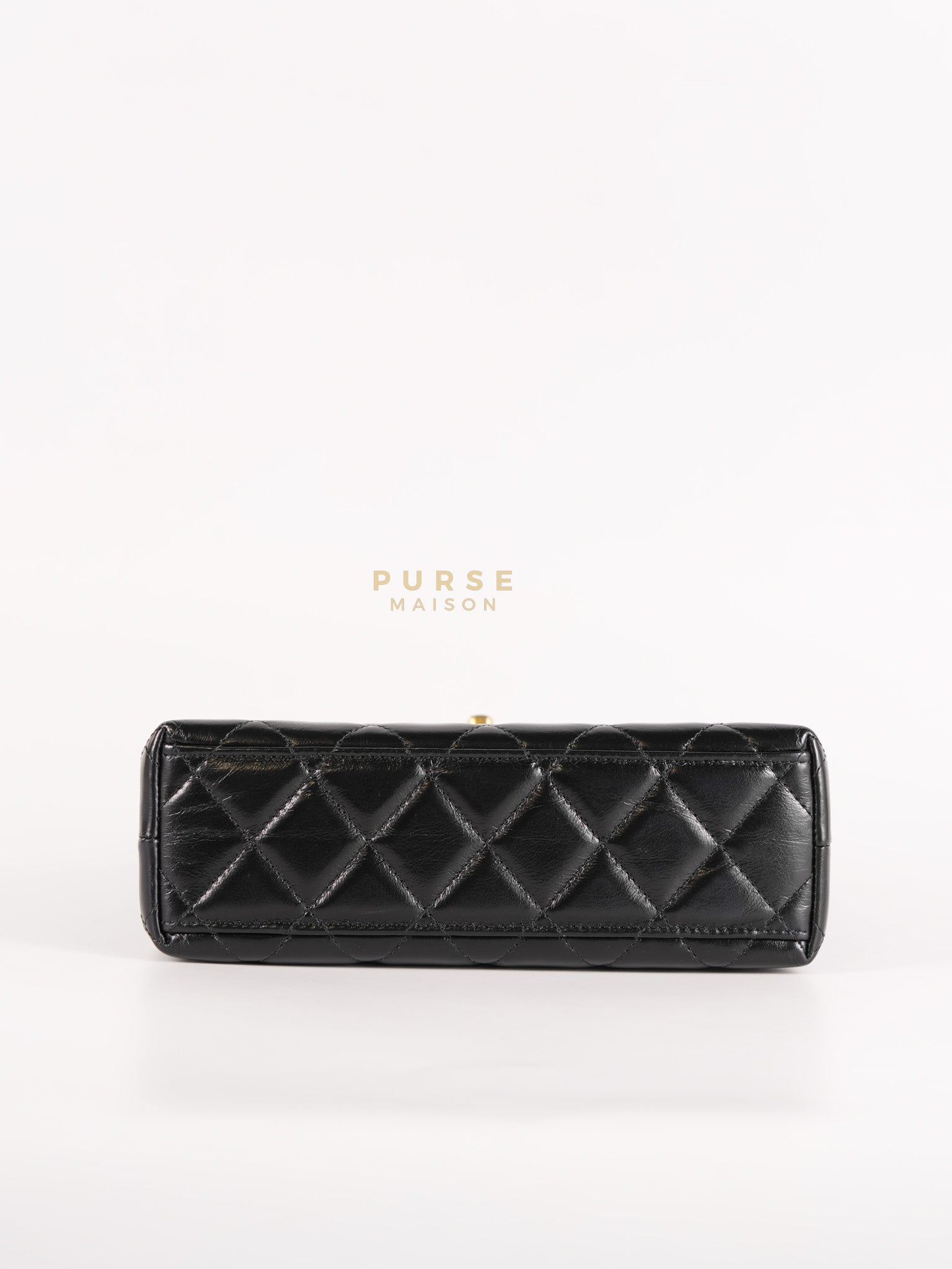 Mini Kelly Top Handle Bag in Black Quilted Calfskin Leather & Gold Hardware Microchip | Purse Maison Luxury Bags Shop