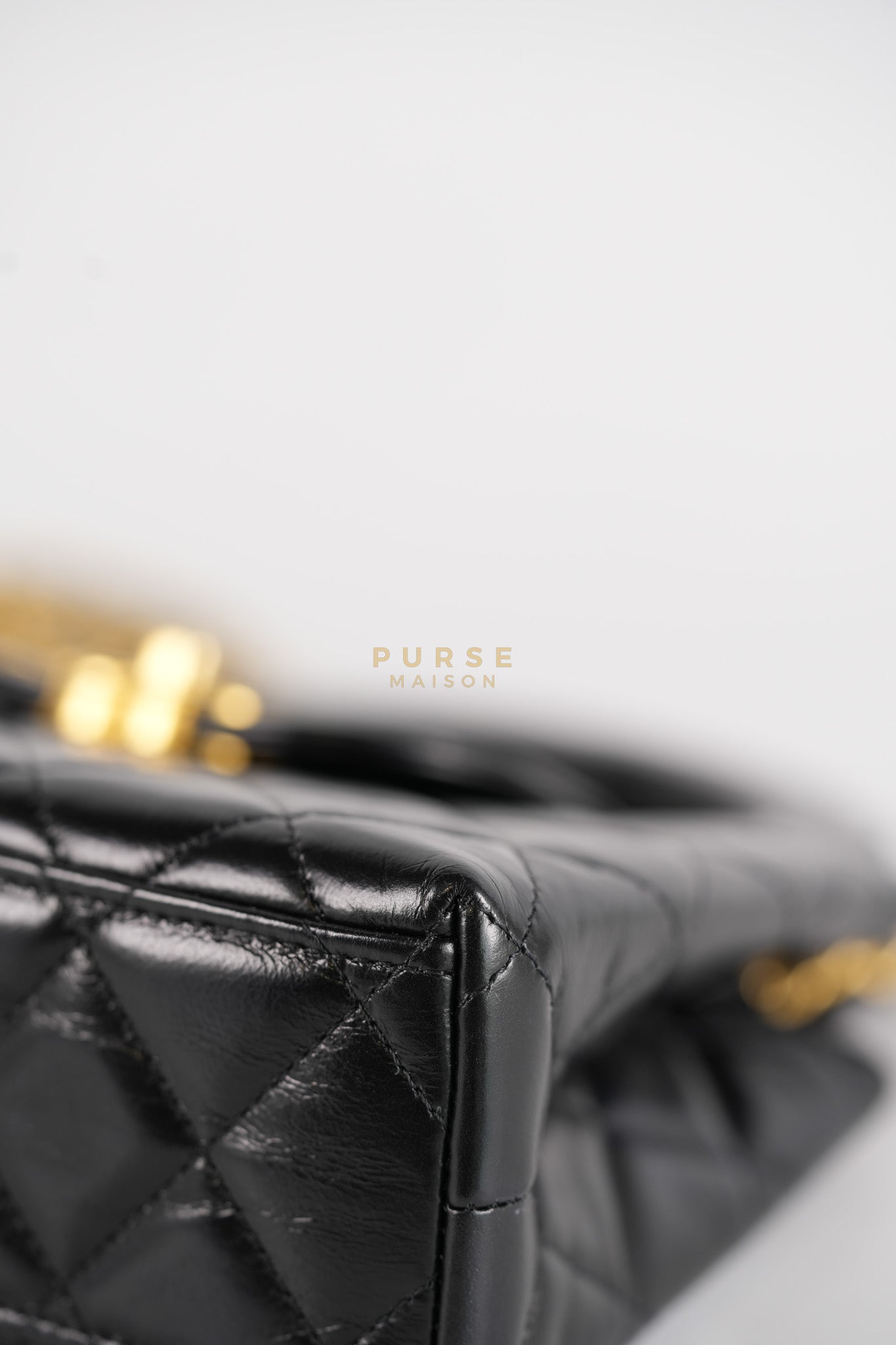 Mini Kelly Top Handle Bag in Black Quilted Calfskin Leather & Gold Hardware Microchip | Purse Maison Luxury Bags Shop
