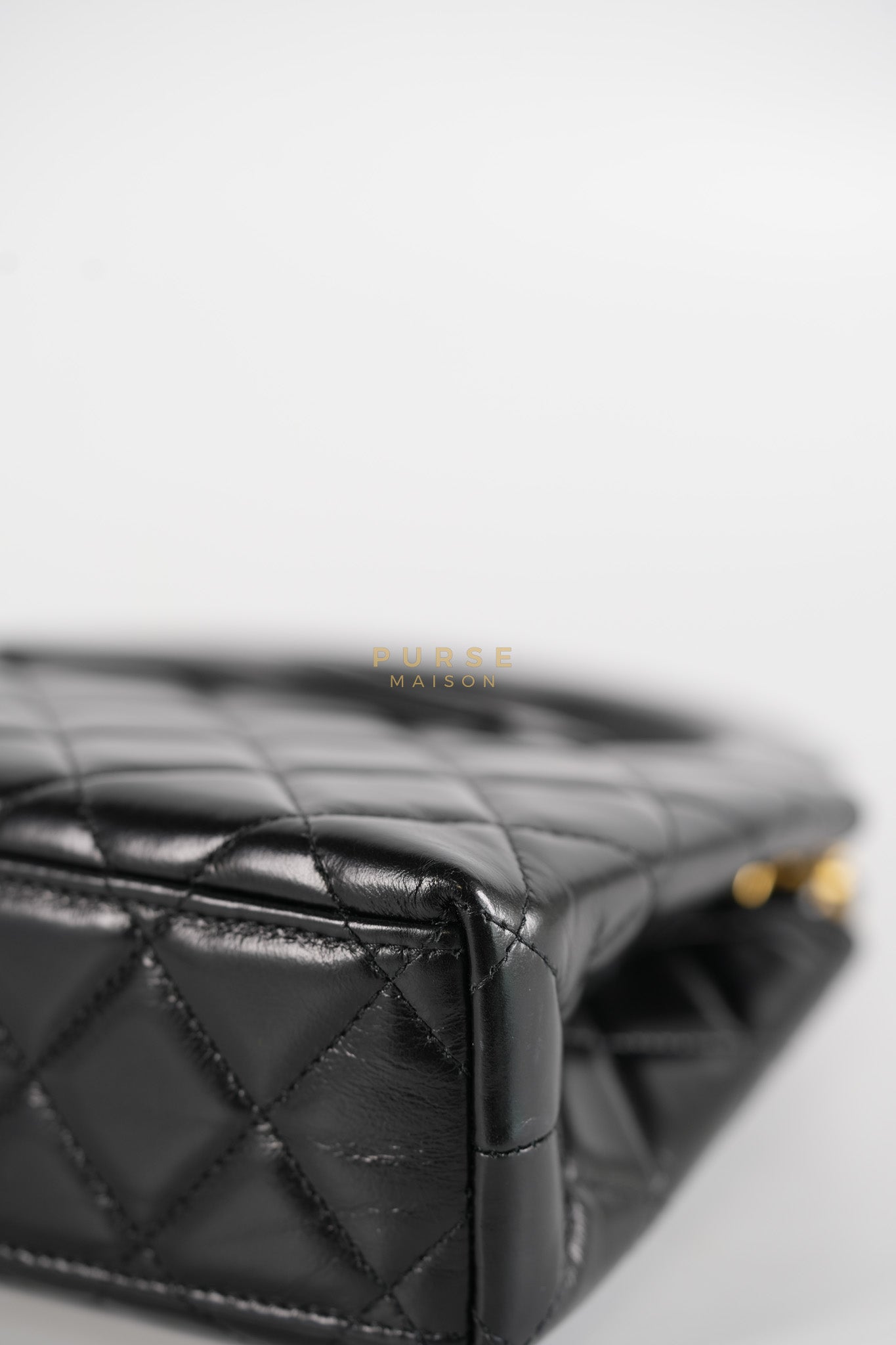 Mini Kelly Top Handle Bag in Black Quilted Calfskin Leather & Gold Hardware Microchip | Purse Maison Luxury Bags Shop