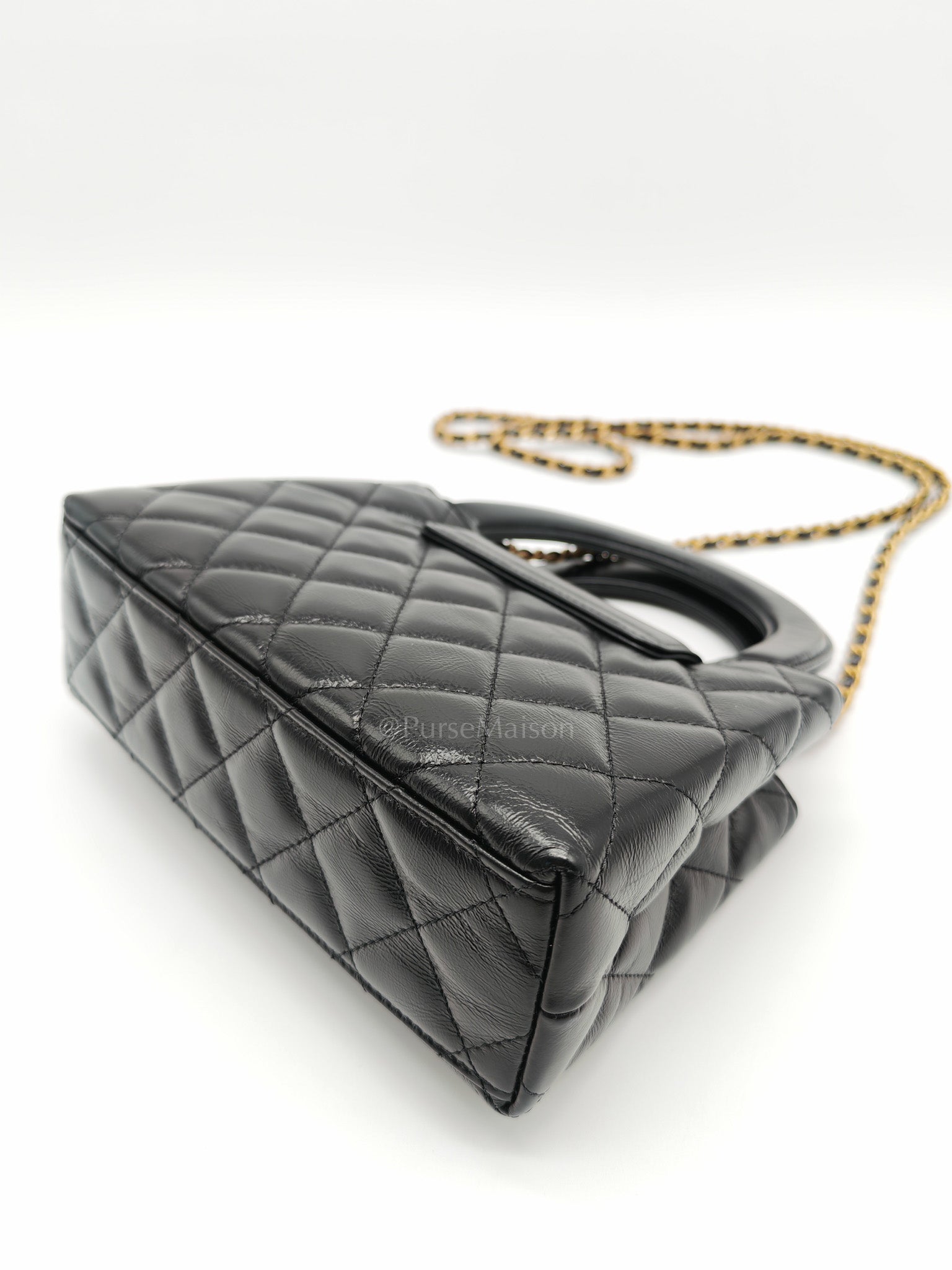 CC Kelly Small in Black Shiny Calfskin Leather and Aged Gold Hardware (Microchip)