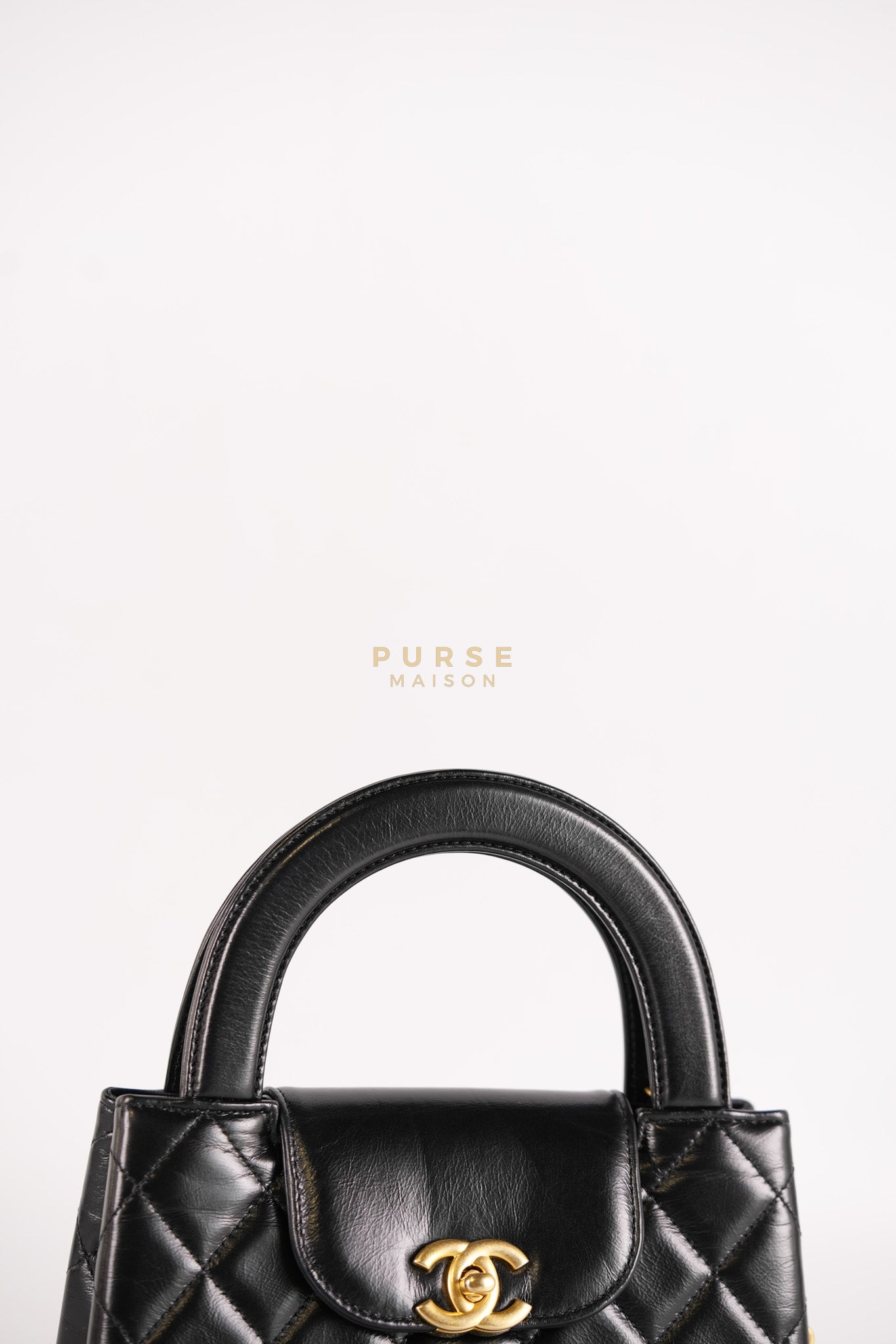 Mini Kelly Top Handle Bag in Black Quilted Calfskin Leather & Gold Hardware Microchip | Purse Maison Luxury Bags Shop