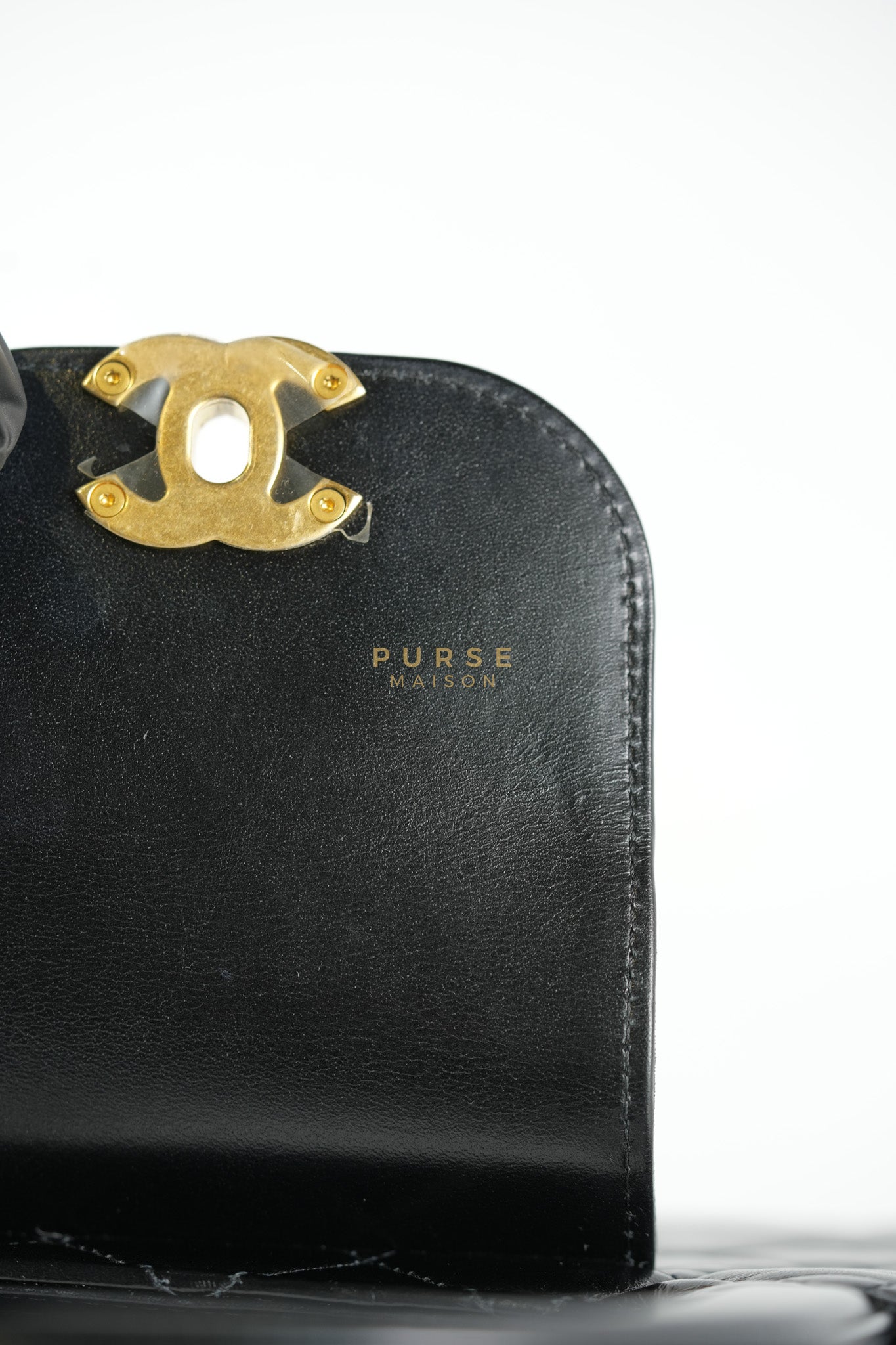 Mini Kelly Top Handle Bag in Black Quilted Calfskin Leather & Gold Hardware Microchip | Purse Maison Luxury Bags Shop