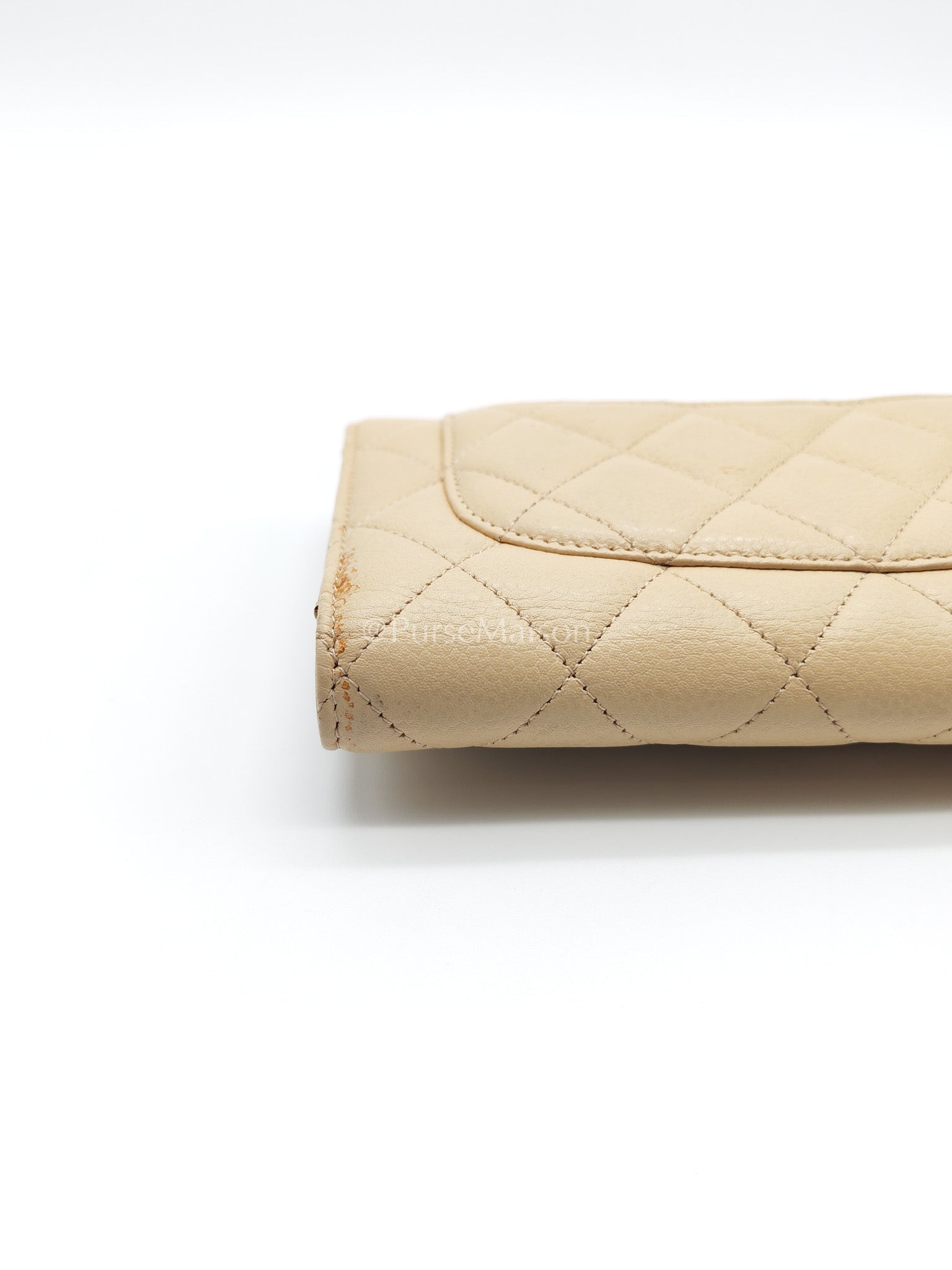Chanel Classic Long Flap Wallet in Beige Quilted Caviar Leather and Silver Hardware Series 15